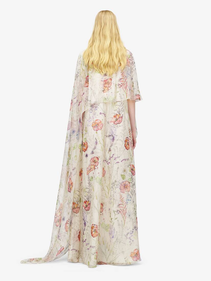 草甸花卉印花不对称披肩式连衣裙 | Alexander McQueen - image 3