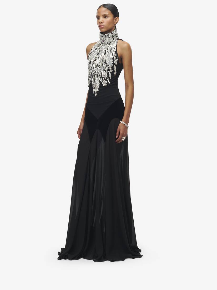 Crystal Mirror Embroidery Evening Dress