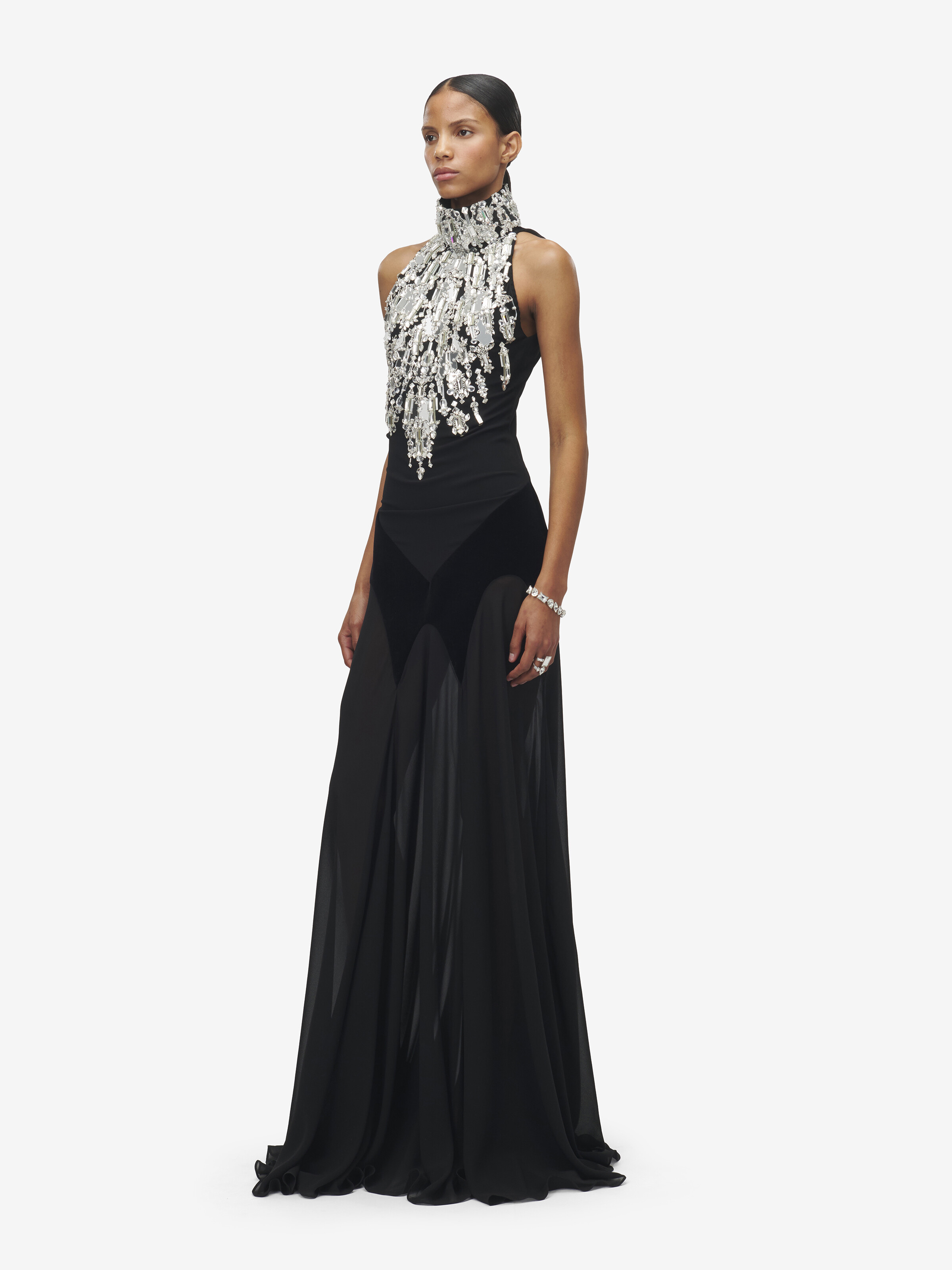 Women's Crystal Mirror Embroidery Evening Dress in Black in 100% Silk | Alexander McQueen - image 3