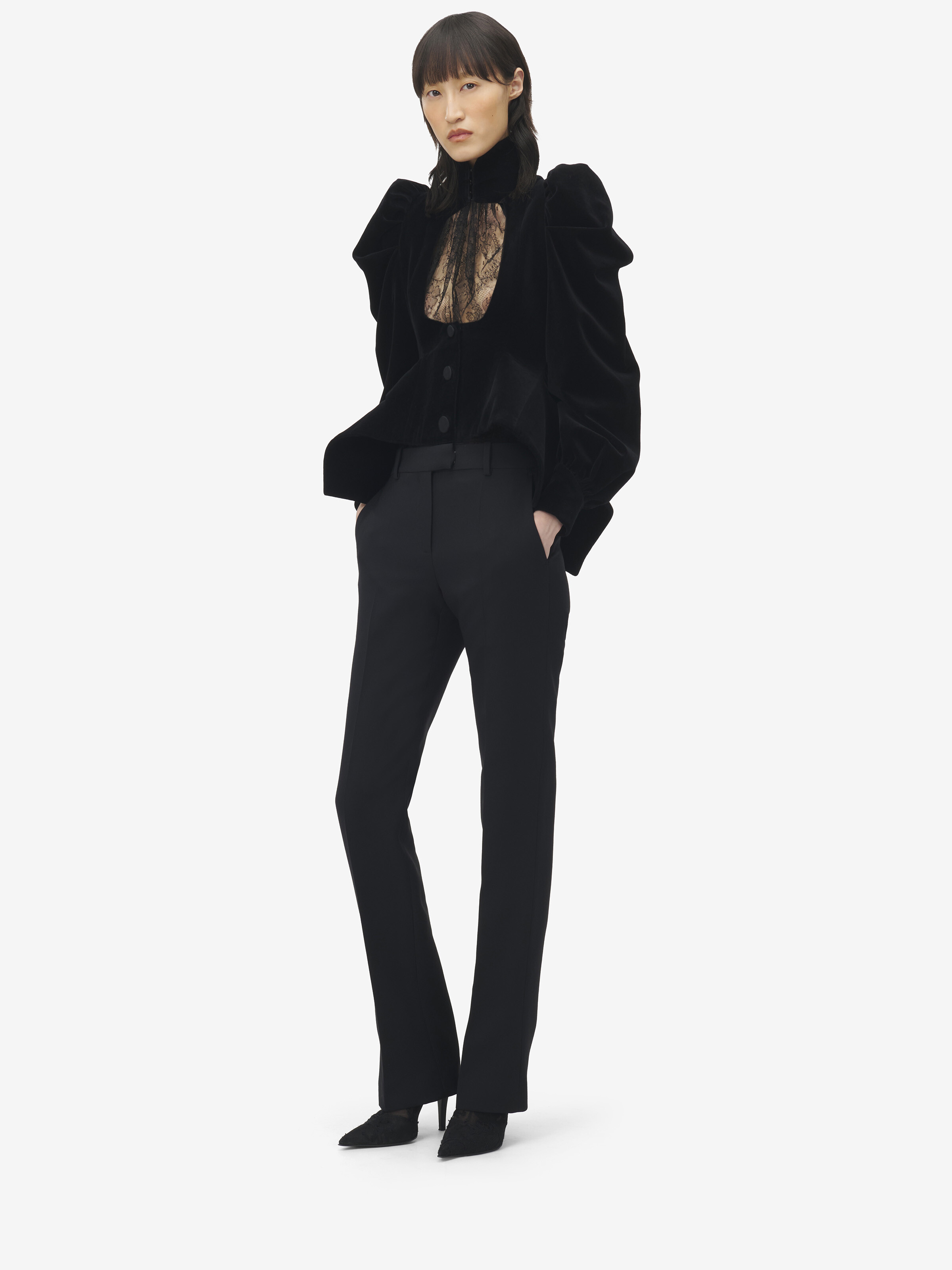 Women's Velvet Panel Jacket in Black in 100% Cotton | Alexander McQueen - image 2