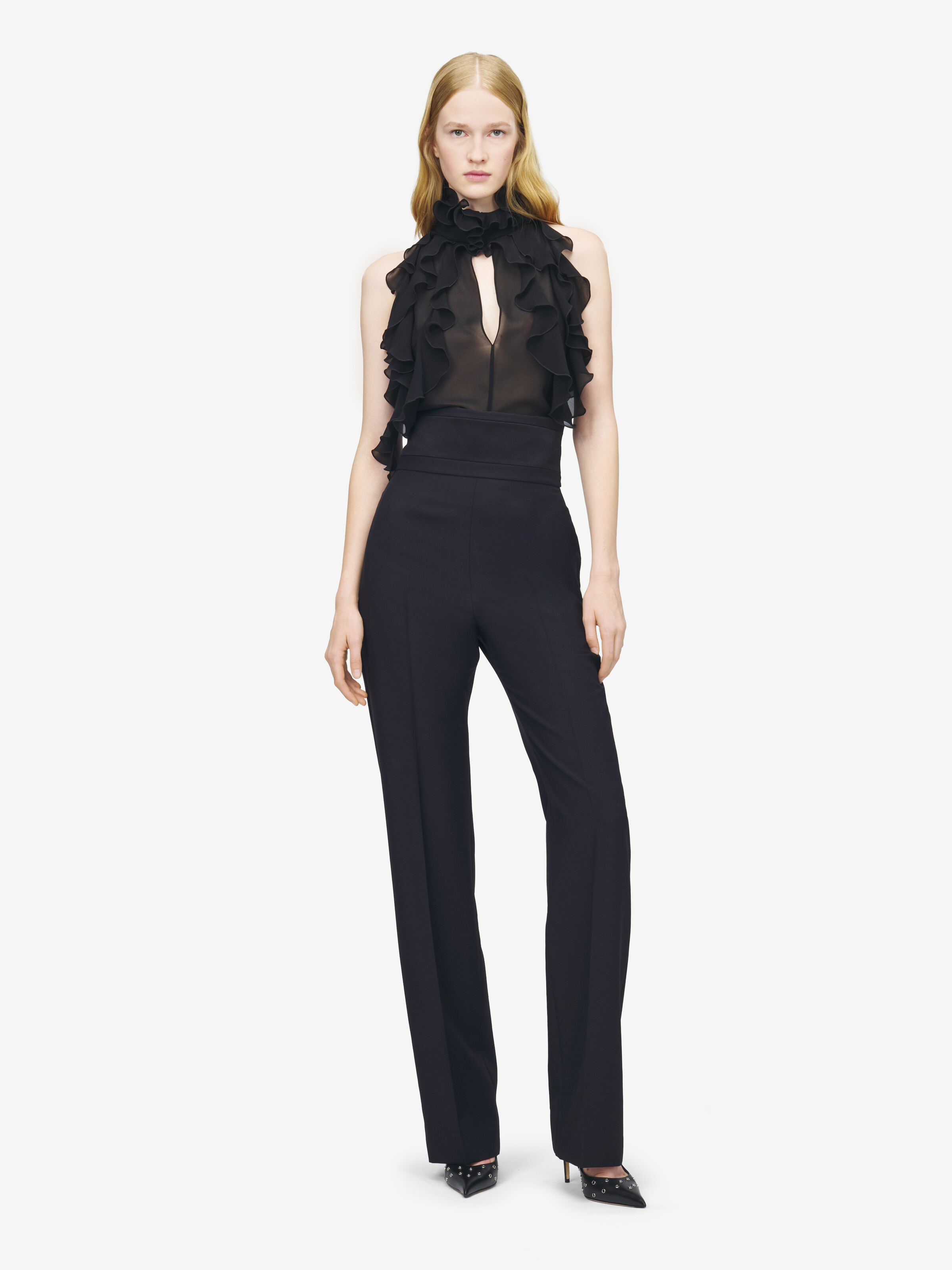 Women's Ruffled Top in Black in 100% Silk | Alexander McQueen - image 3