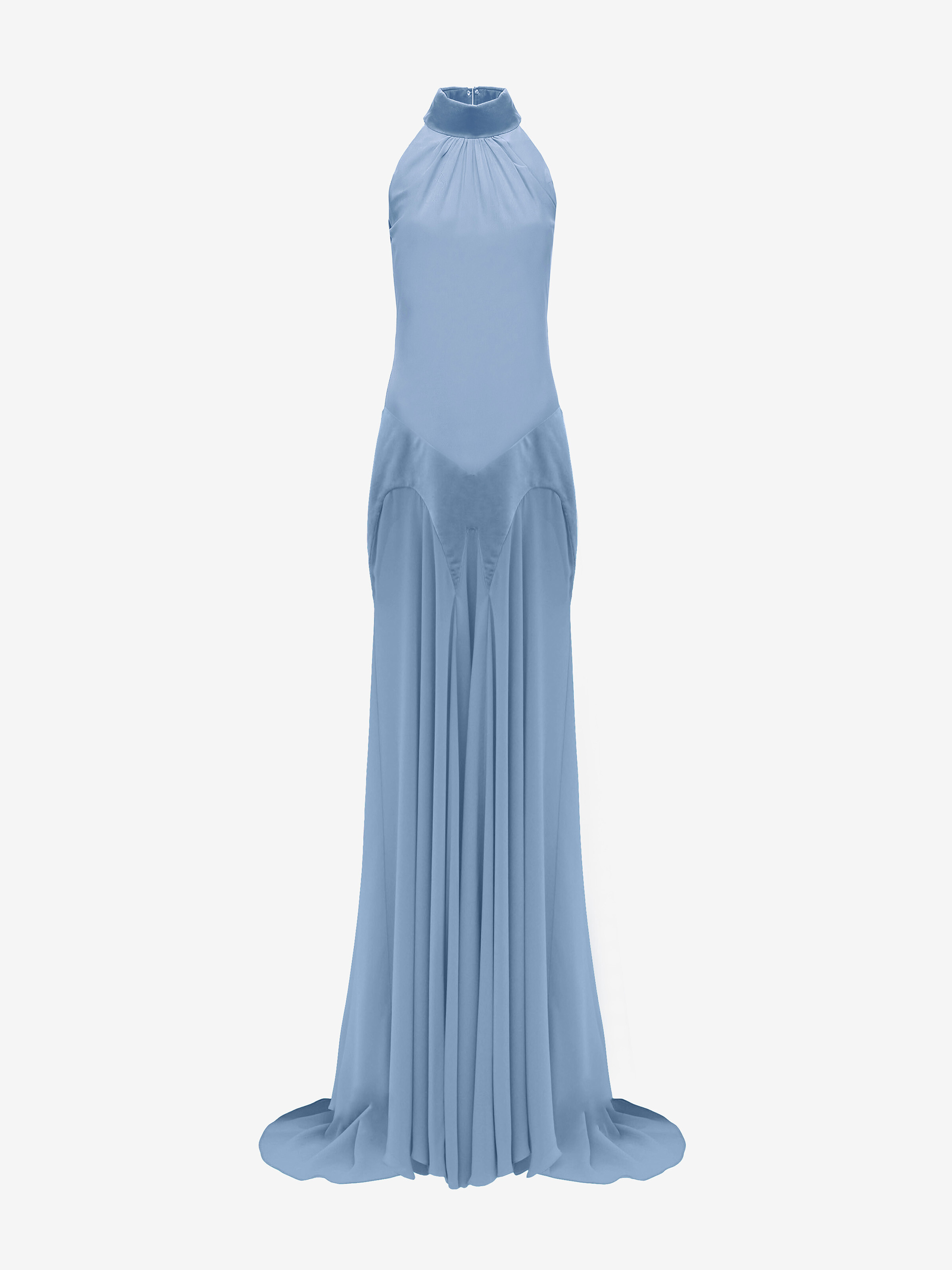 Women's Silk Georgette Halter Evening Dress in Blue in 100% Silk | Alexander McQueen - image 1