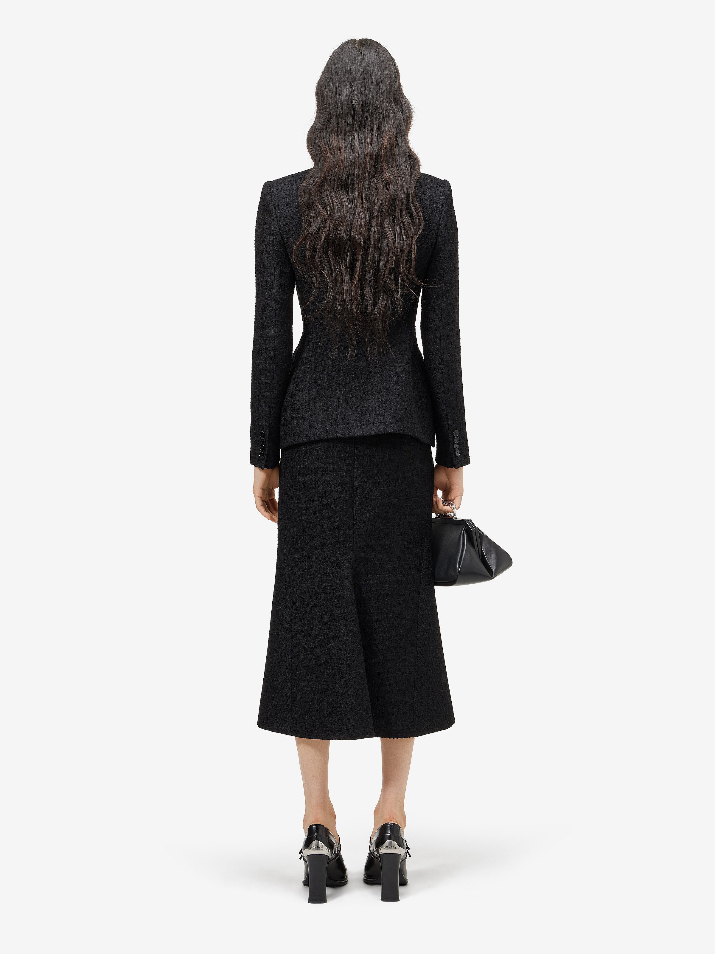 Women's Light Tweed Bumster Skirt in Black in 96% wool, 3% mohair, 1% elastane -  lining: 74% acetate, 26% silk | Alexander McQueen - image 4