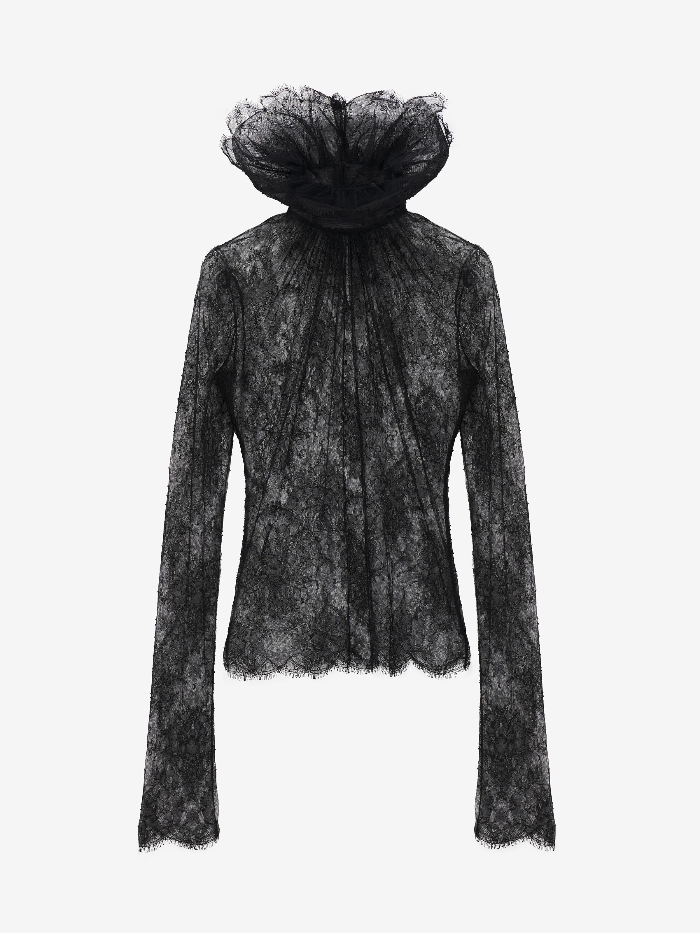 Women's Floral Lace Top in Black in 61% Polyamide, 39% Viscose | Alexander McQueen - image 1