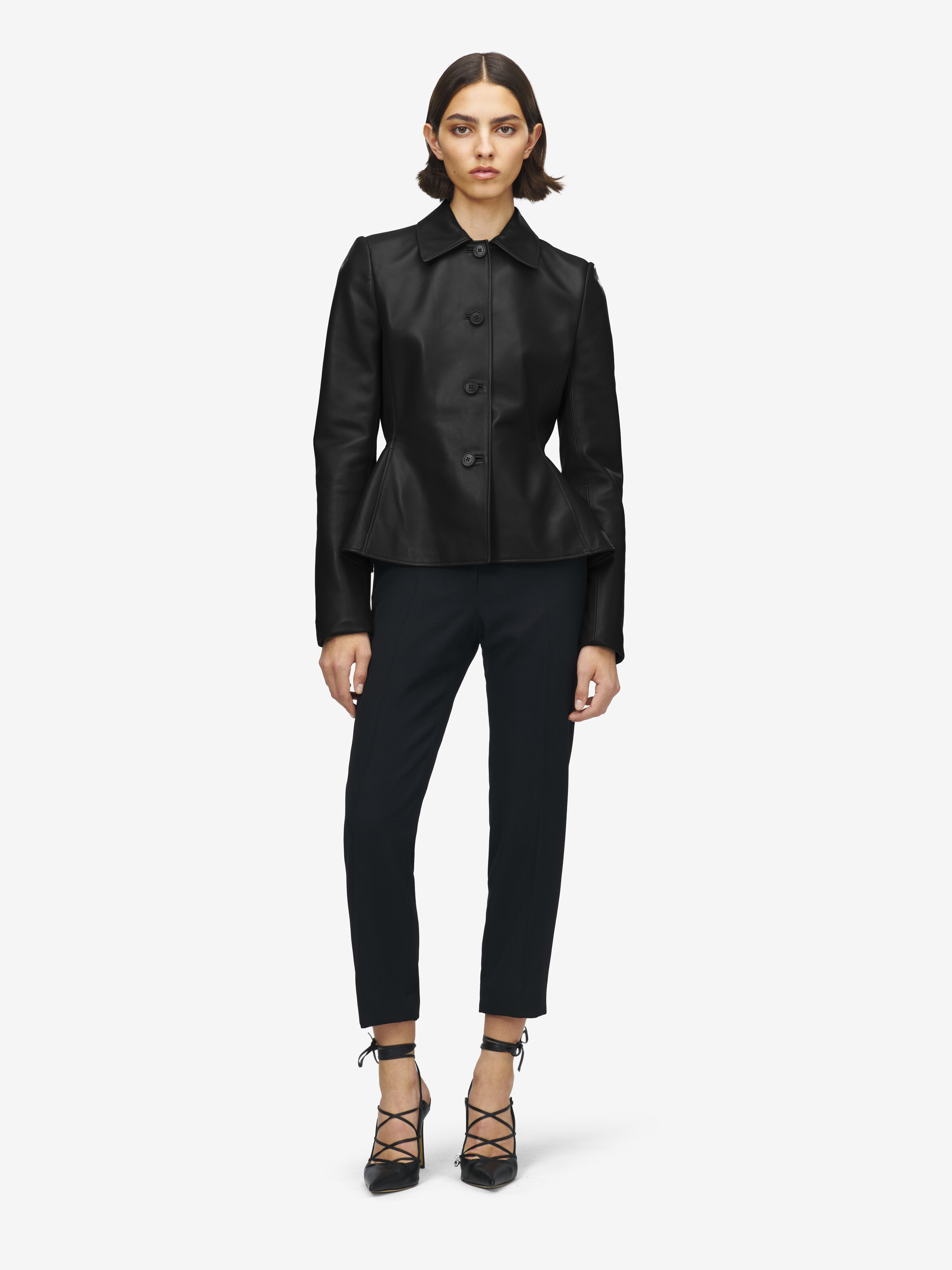 Women's Leather Peplum Jacket in Black in 100% Lamb Leather  | Alexander McQueen - image 3