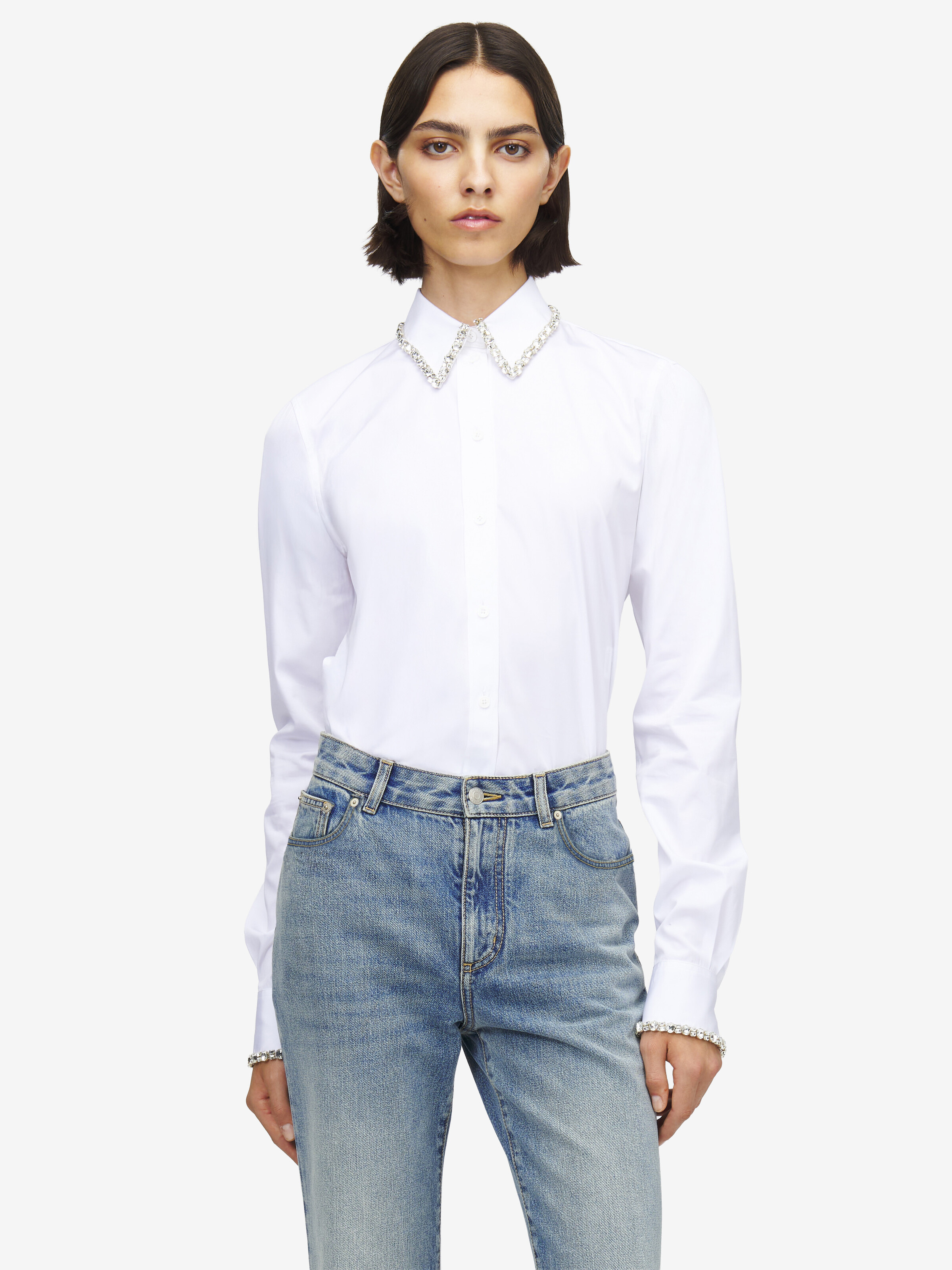 Women's Crystal Embroidery Shirt in Optical White in 100% Cotton | Alexander McQueen - image 5