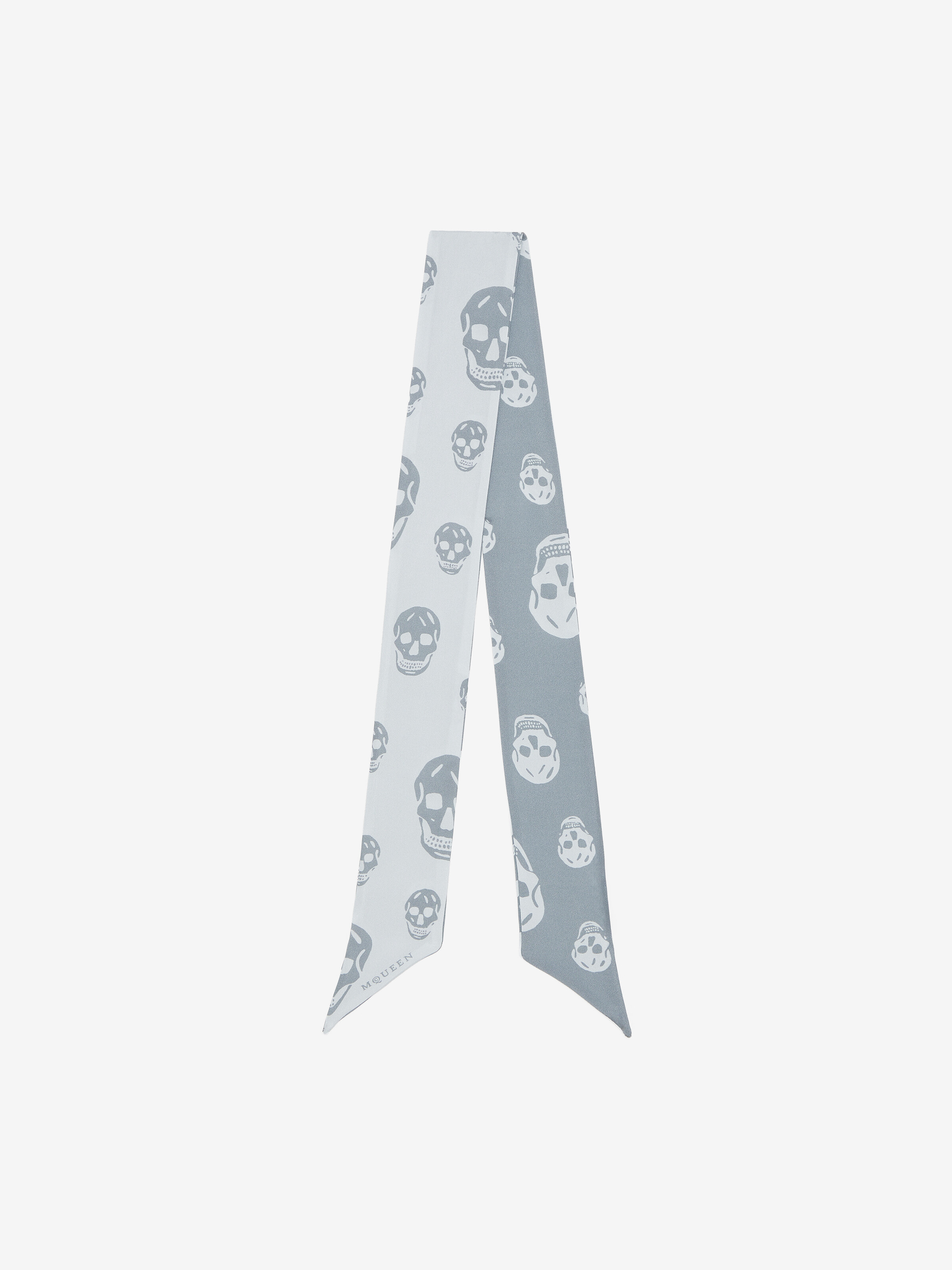 Women's Ribbon Skull Scarf in Blue/Grey in 100% Silk | Alexander McQueen - image 1