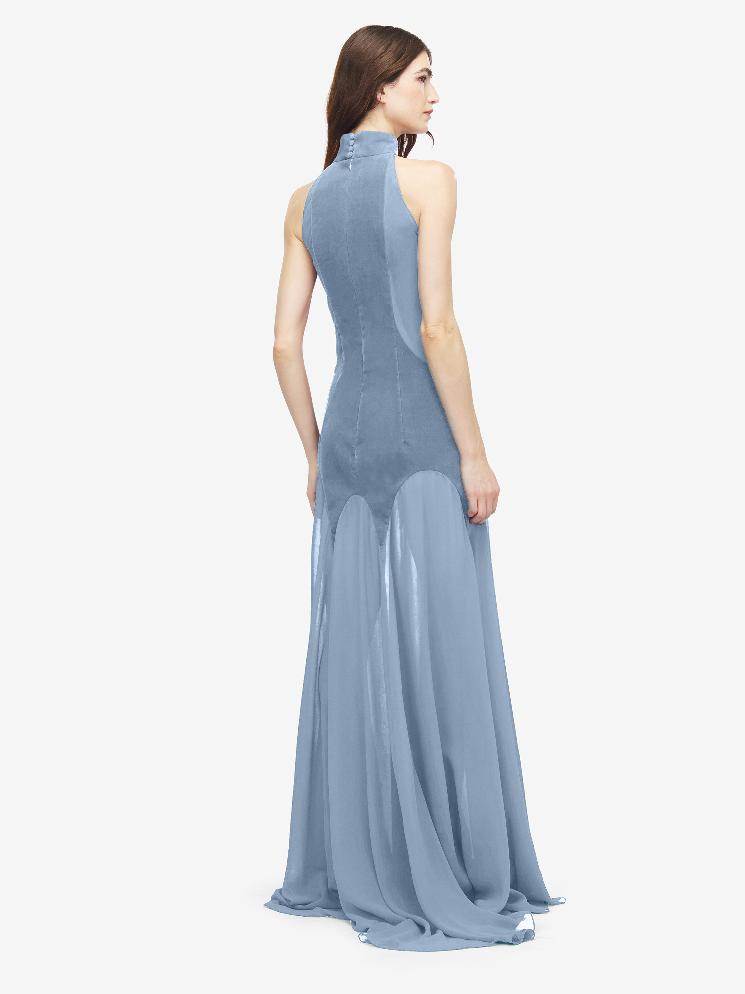 Women's Silk Georgette Halter Evening Dress in Blue in 100% Silk | Alexander McQueen - image 4