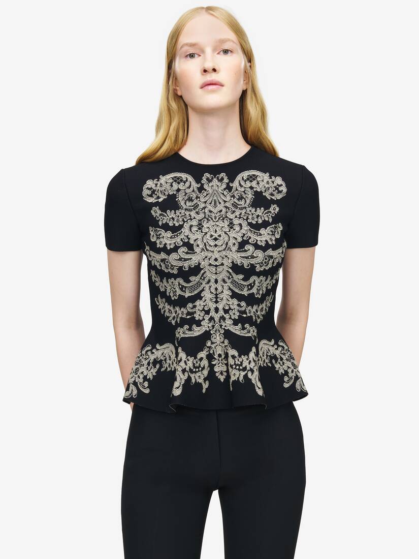 Lace Ribcage Jacquard Peplum Top | Alexander McQueen - image 6