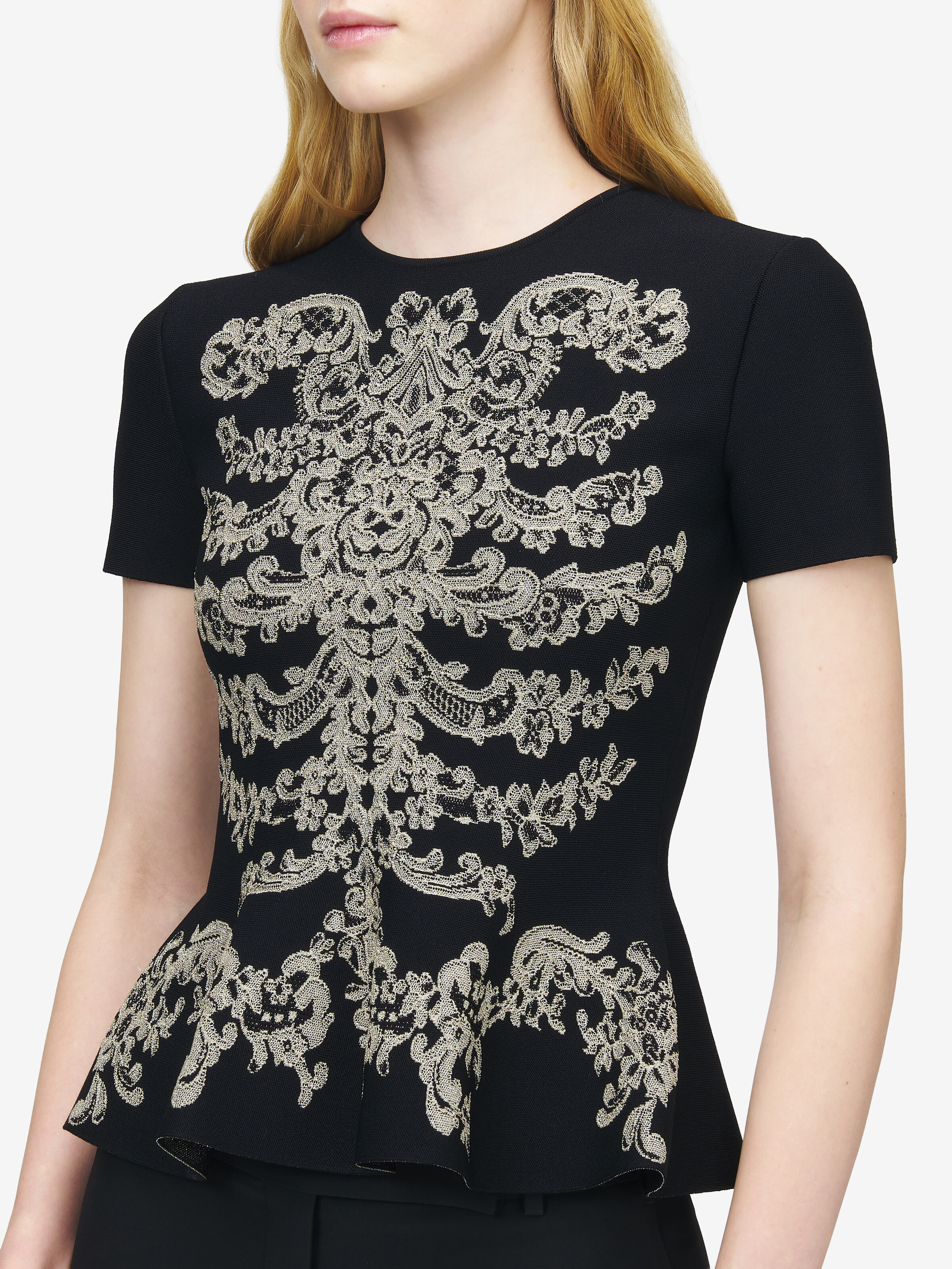 Schößchen-Top mit Rippenstickerei aus Spitze Damen für Schwarz in 84% Viscose, 14% Polyester, 2% Metallic-Polyester | Alexander McQueen - image 6