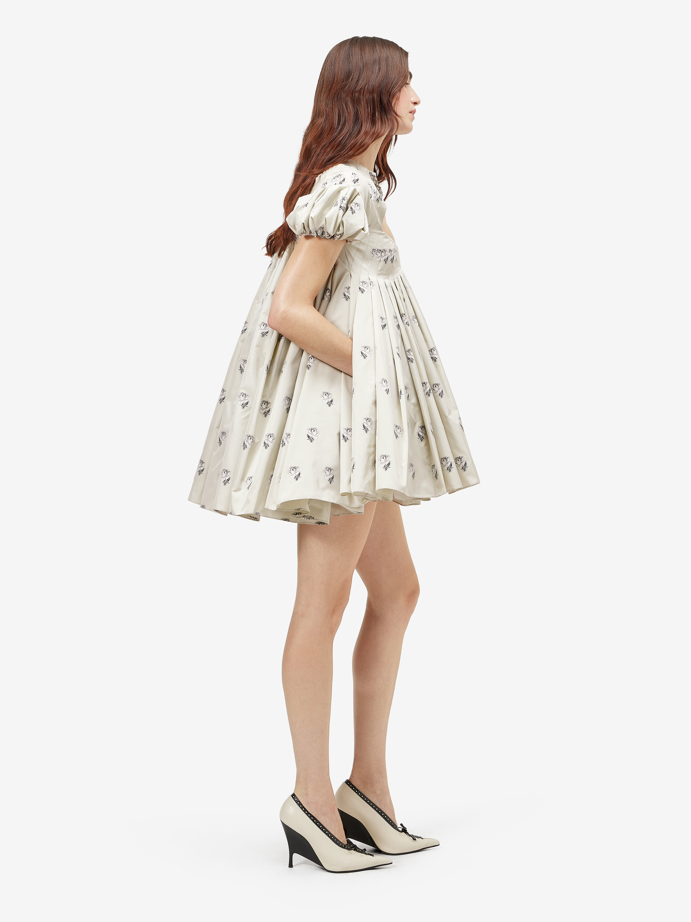 Women's Taffeta Rose Jacquard Mini Dress in Light Green in 93% polyester, 7% silk | Alexander McQueen - image 3