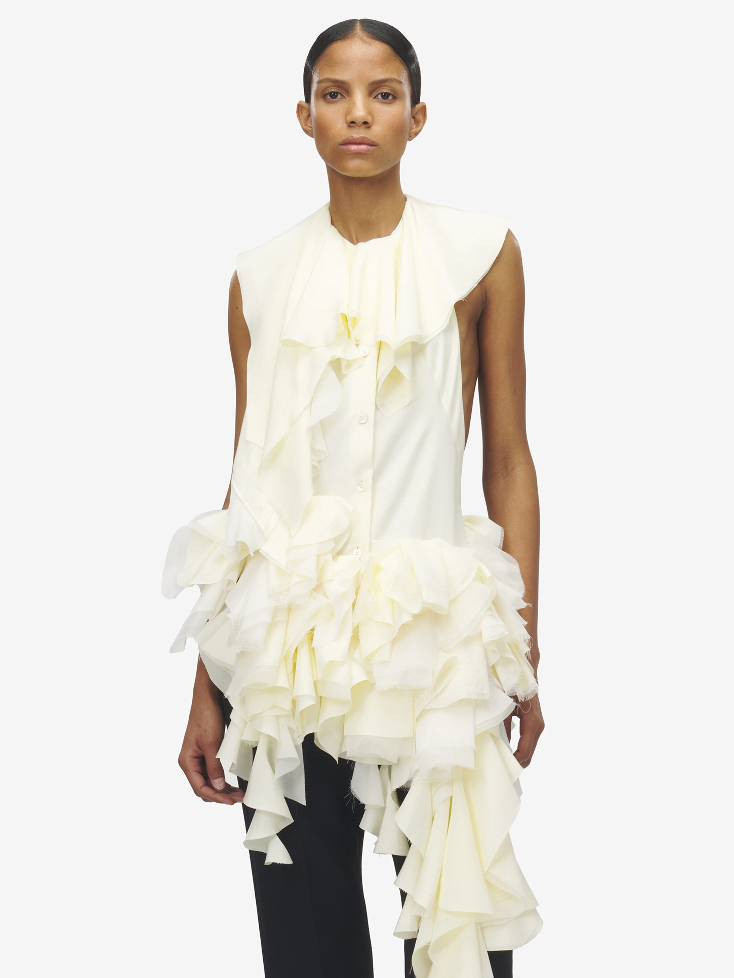 Women's Oyster Ruffle Top in Ivory in 100% Silk | Alexander McQueen - image 6