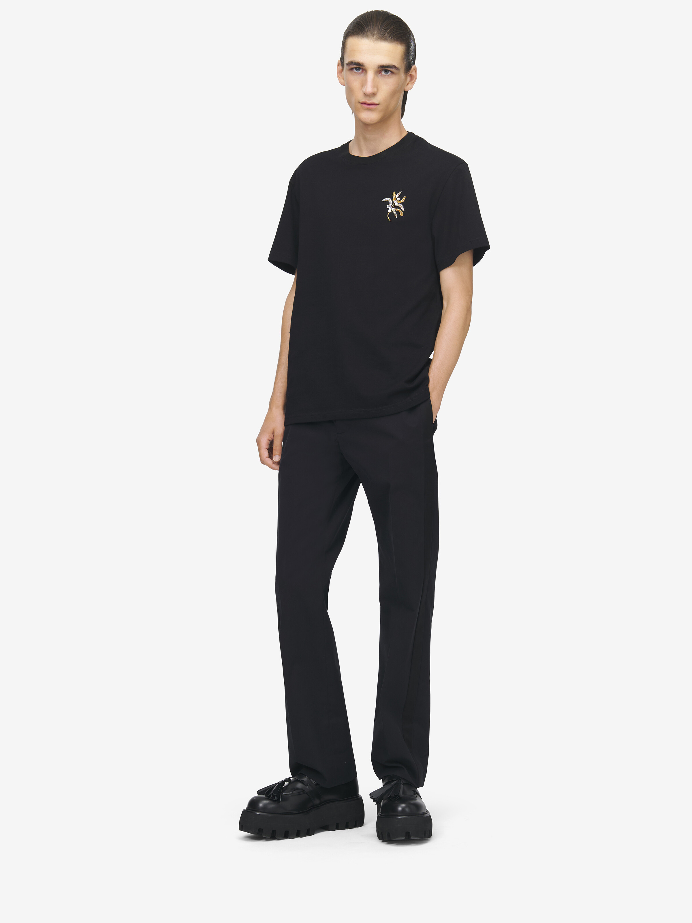 Men's Jewelled Mistletoe Embroidery T-shirt in Black in 100% Cotton | Alexander McQueen - image 2