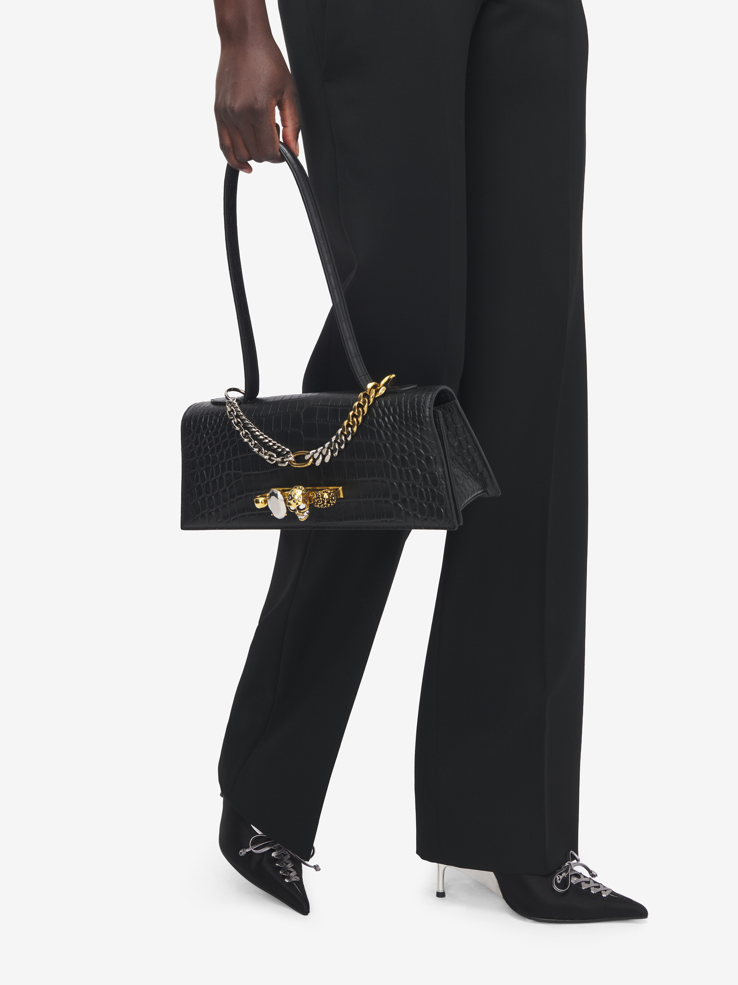 Women's Jewelled in Black in Calf Leather | Alexander McQueen - image 2