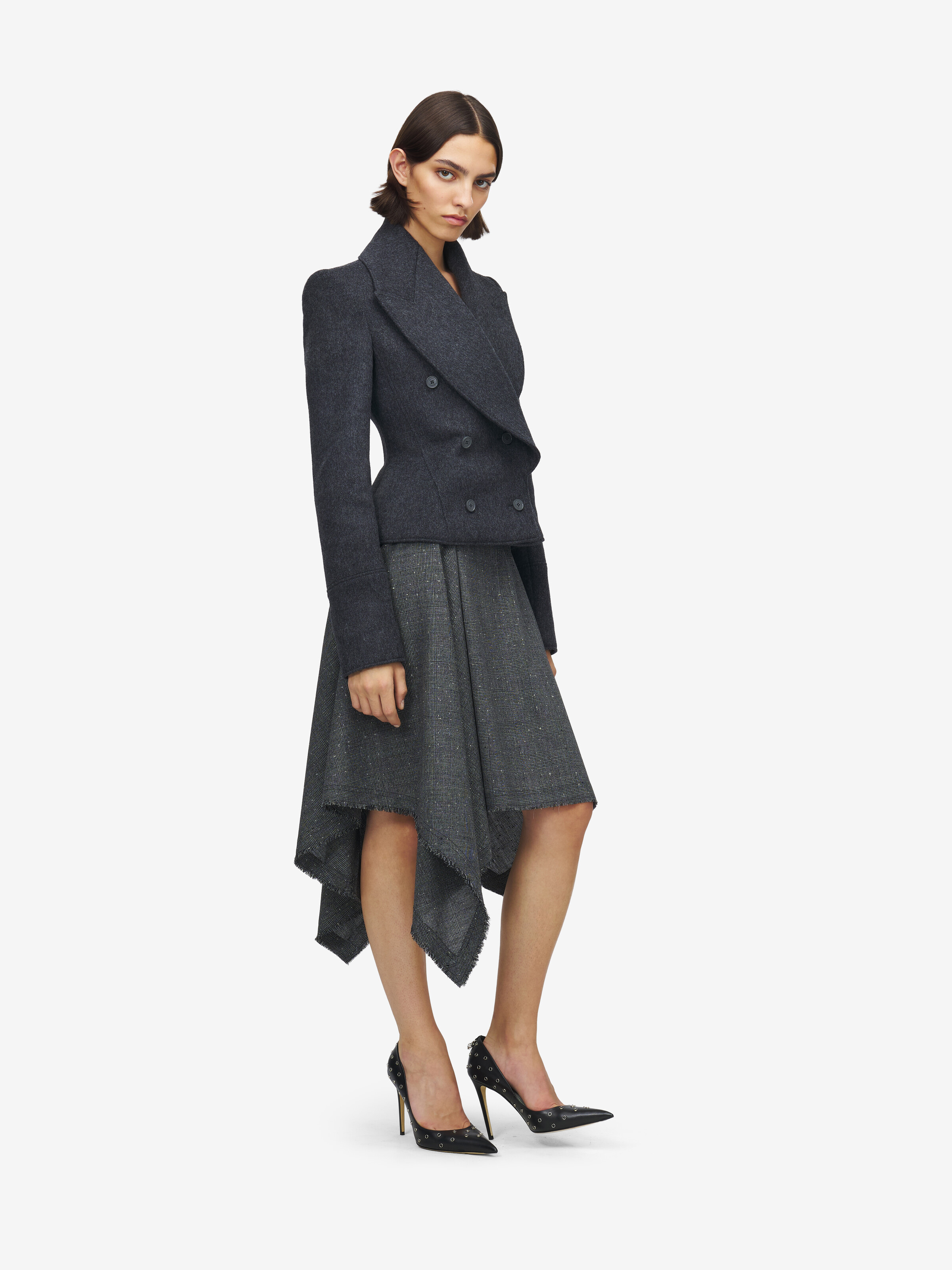 Manteau à double boutonnage en feutre de laine pour Femme en Gris Mélangé in 100% Laine | Alexander McQueen - image 4