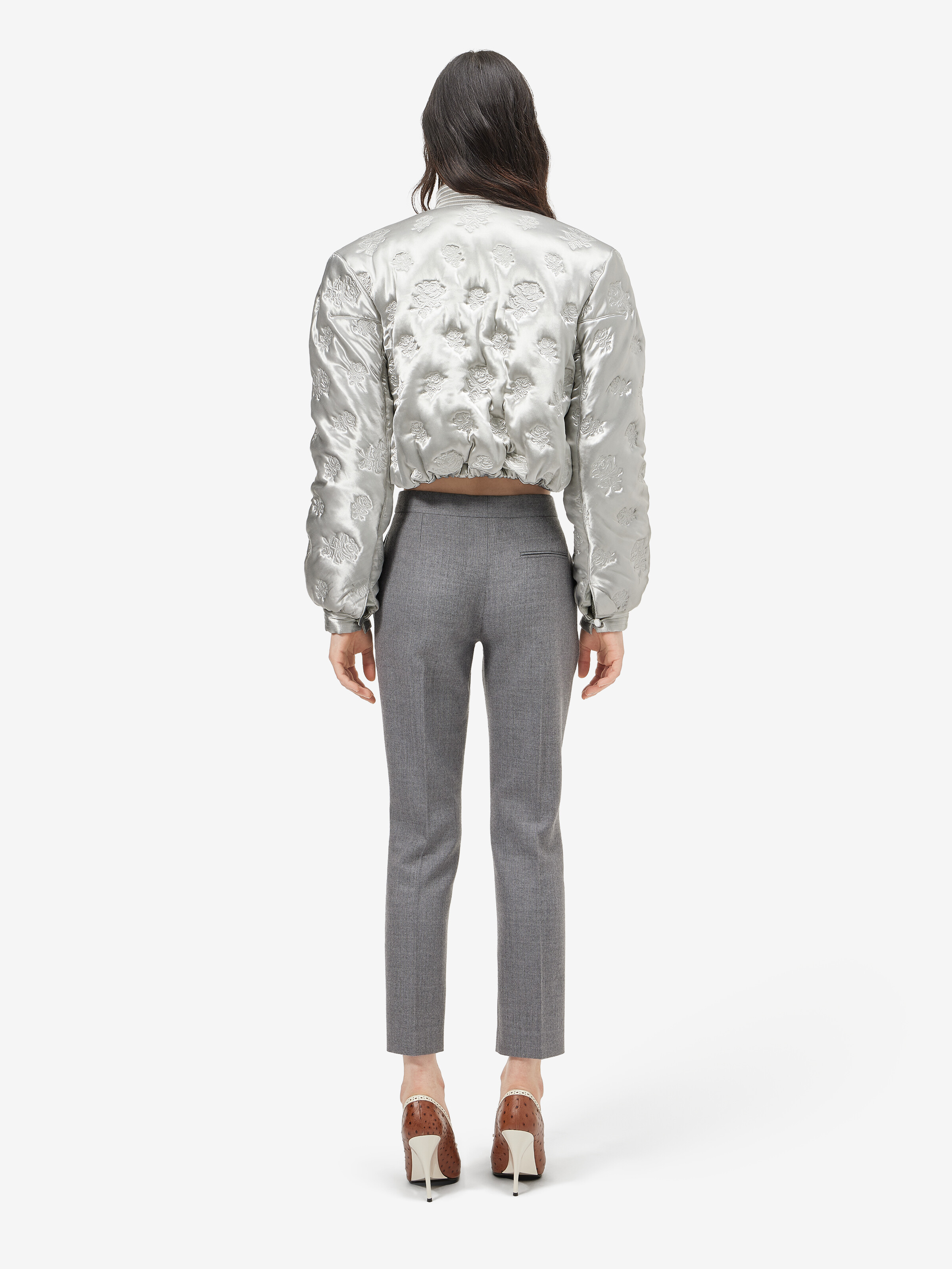 Women's Rose Quilted Cropped Bomber Jacket in Grey in 100% viscose -  lining: 100% viscose -  filling: 100% polyester | Alexander McQueen - image 4