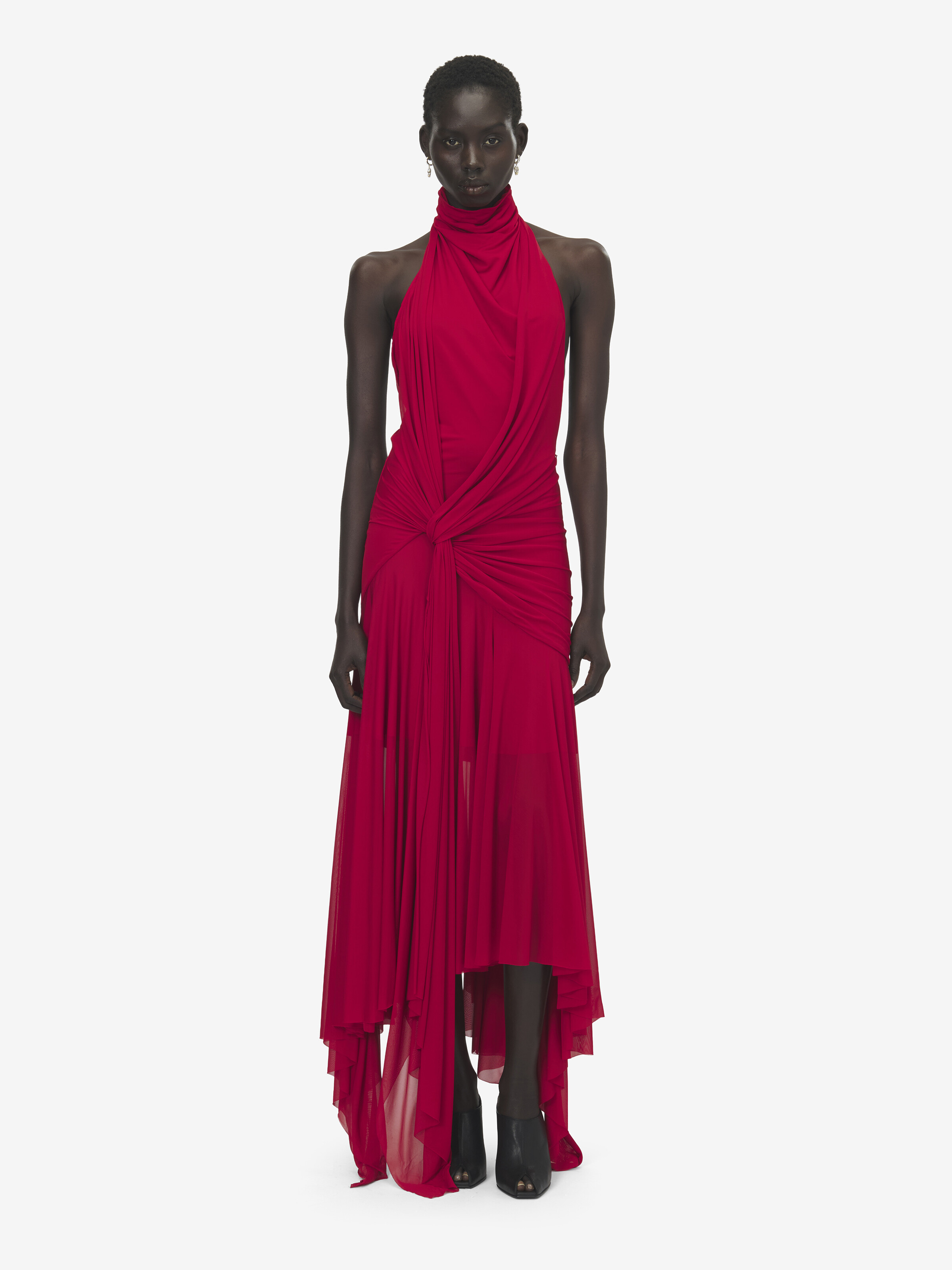 Women's Asymmetric Draped Dress in Red in Fabric: 100% Viscose, Lining: 75% Polyamide, 25% Elastane | Alexander McQueen - image 2