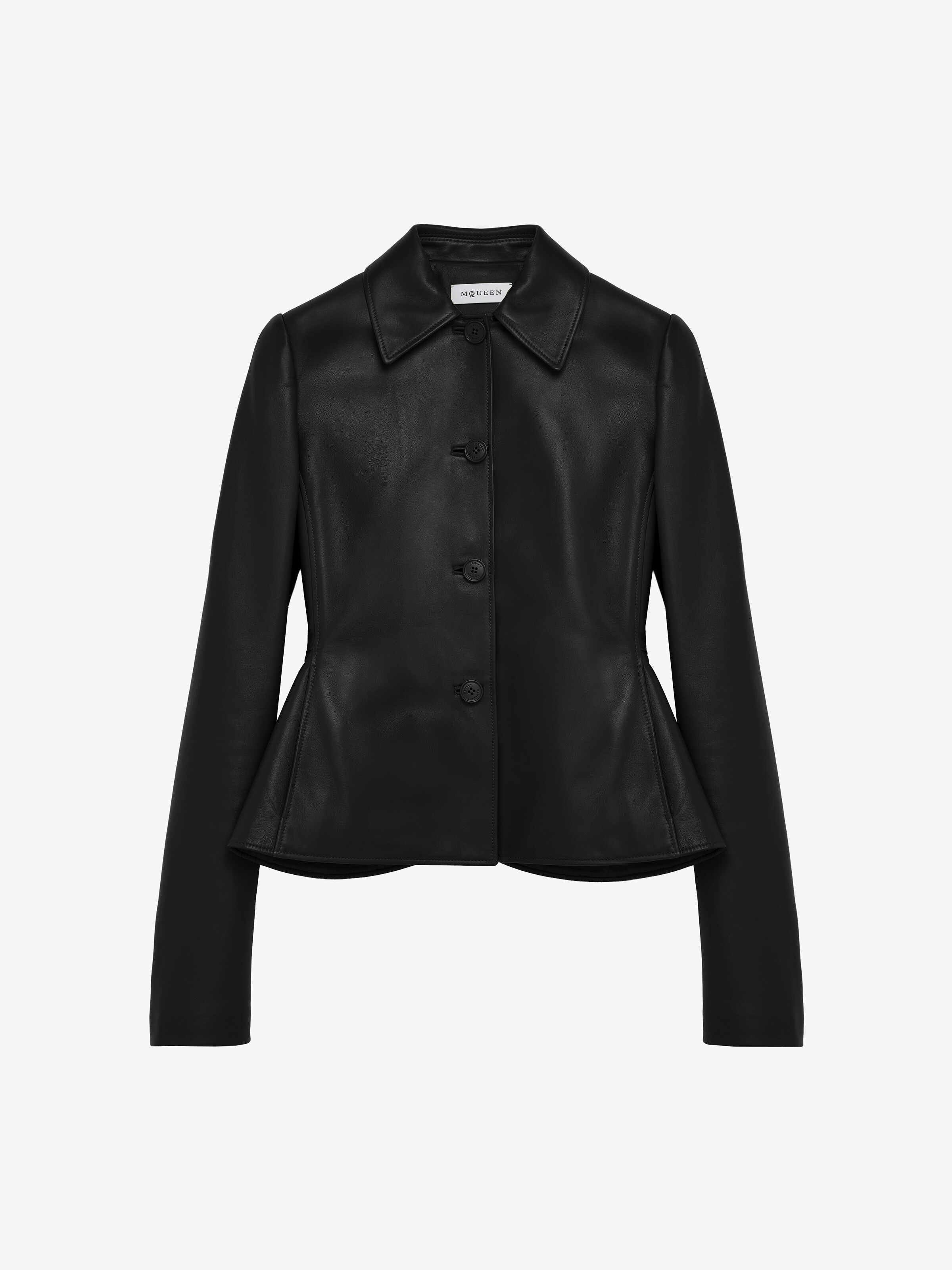 Women's Leather Peplum Jacket in Black in 100% Lamb Leather  | Alexander McQueen - image 2