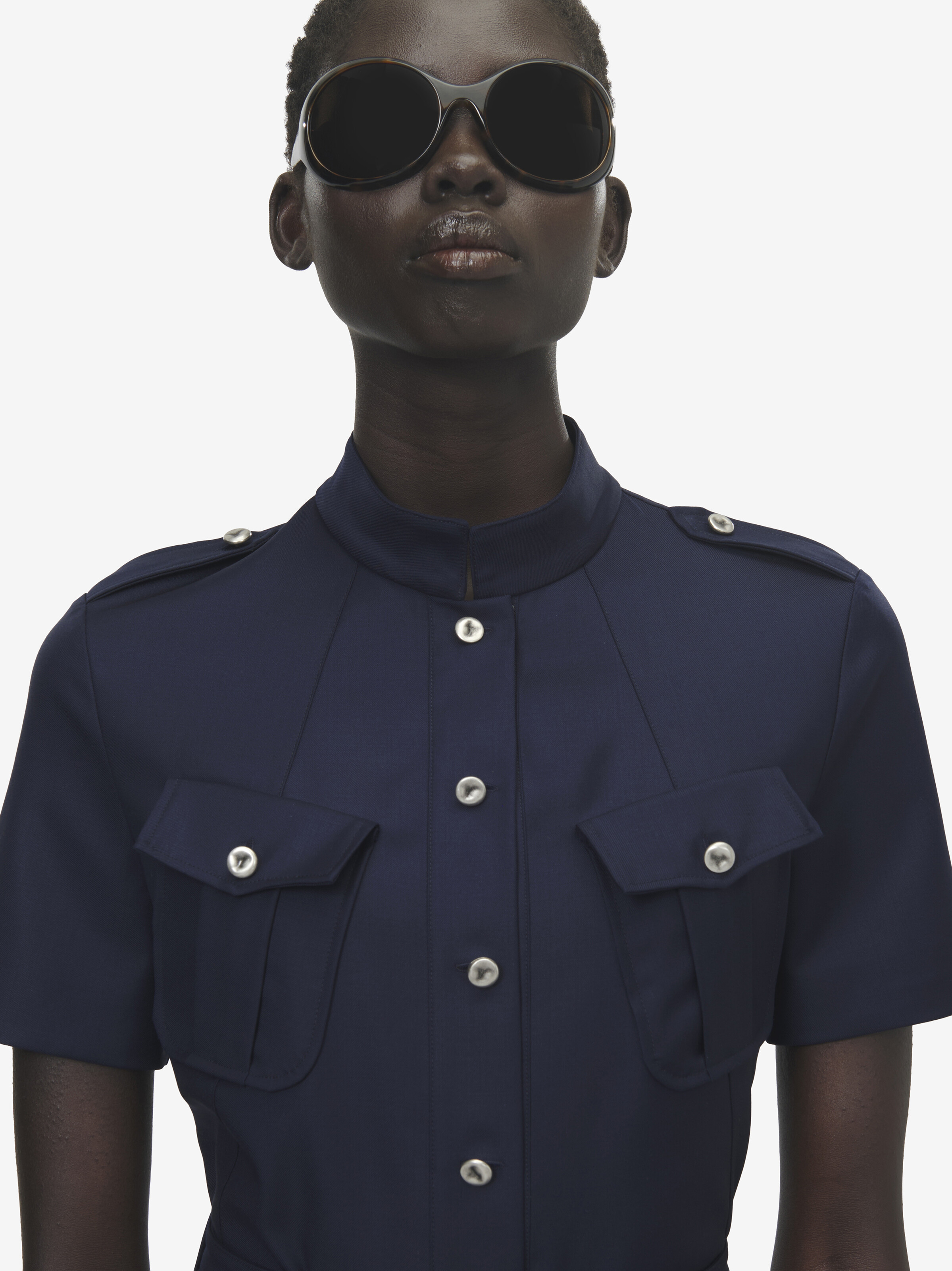Uniform-Midikleid für Damen in Indigo in 100% Wolle | Alexander McQueen - image 5