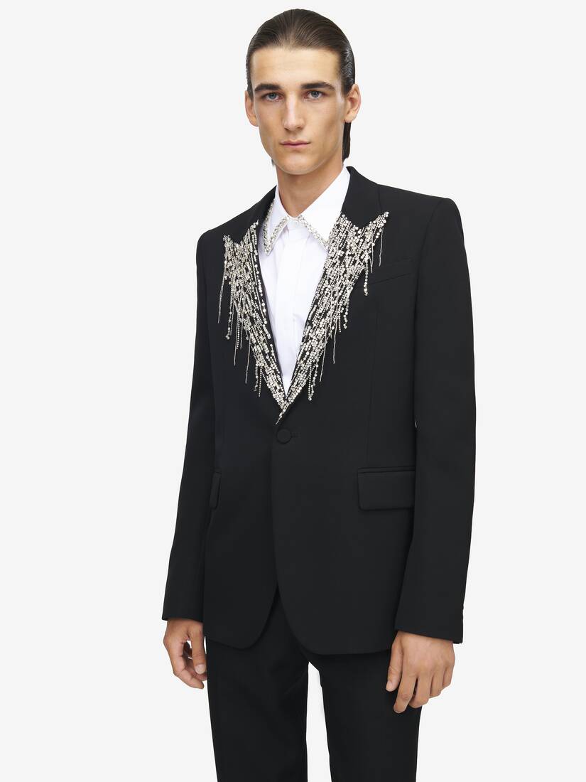Veste à Simple Boutonnage à Broderie Cristaux