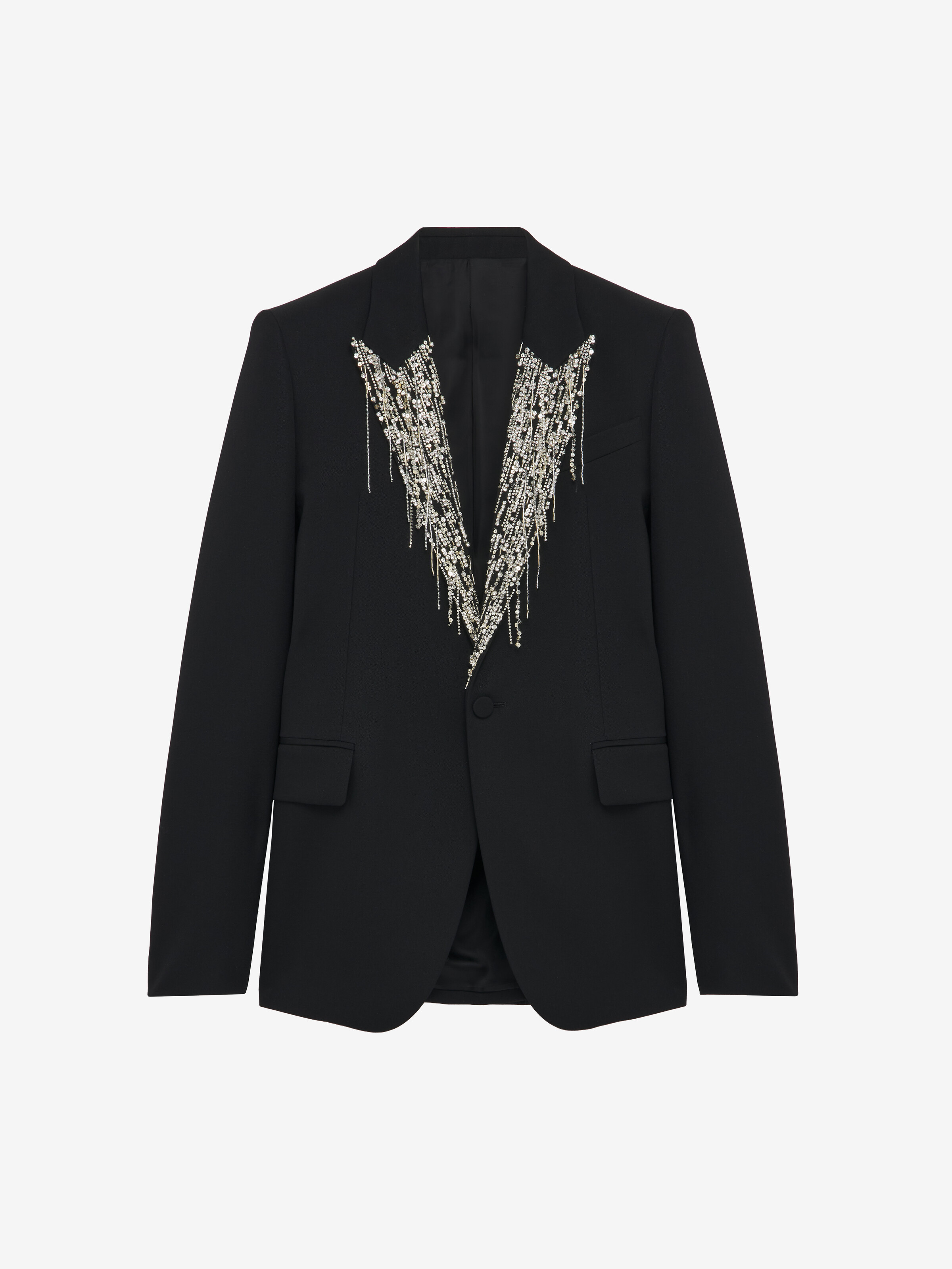 Men's Crystal Embroidery Single-breasted Jacket in Black in 100% Wool | Alexander McQueen - image 1
