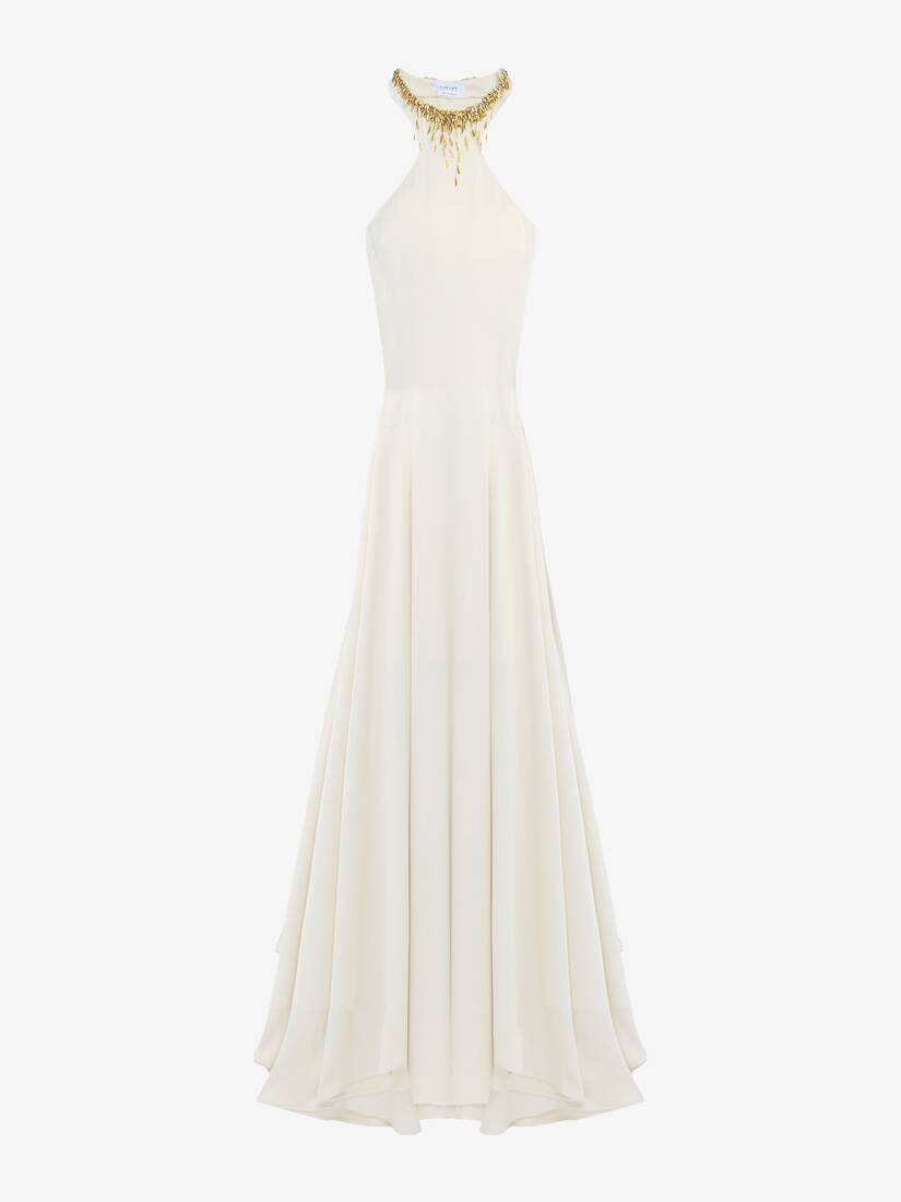 Robe de soirée à broderie cristaux et feuilles dorées | Alexander McQueen - image 1