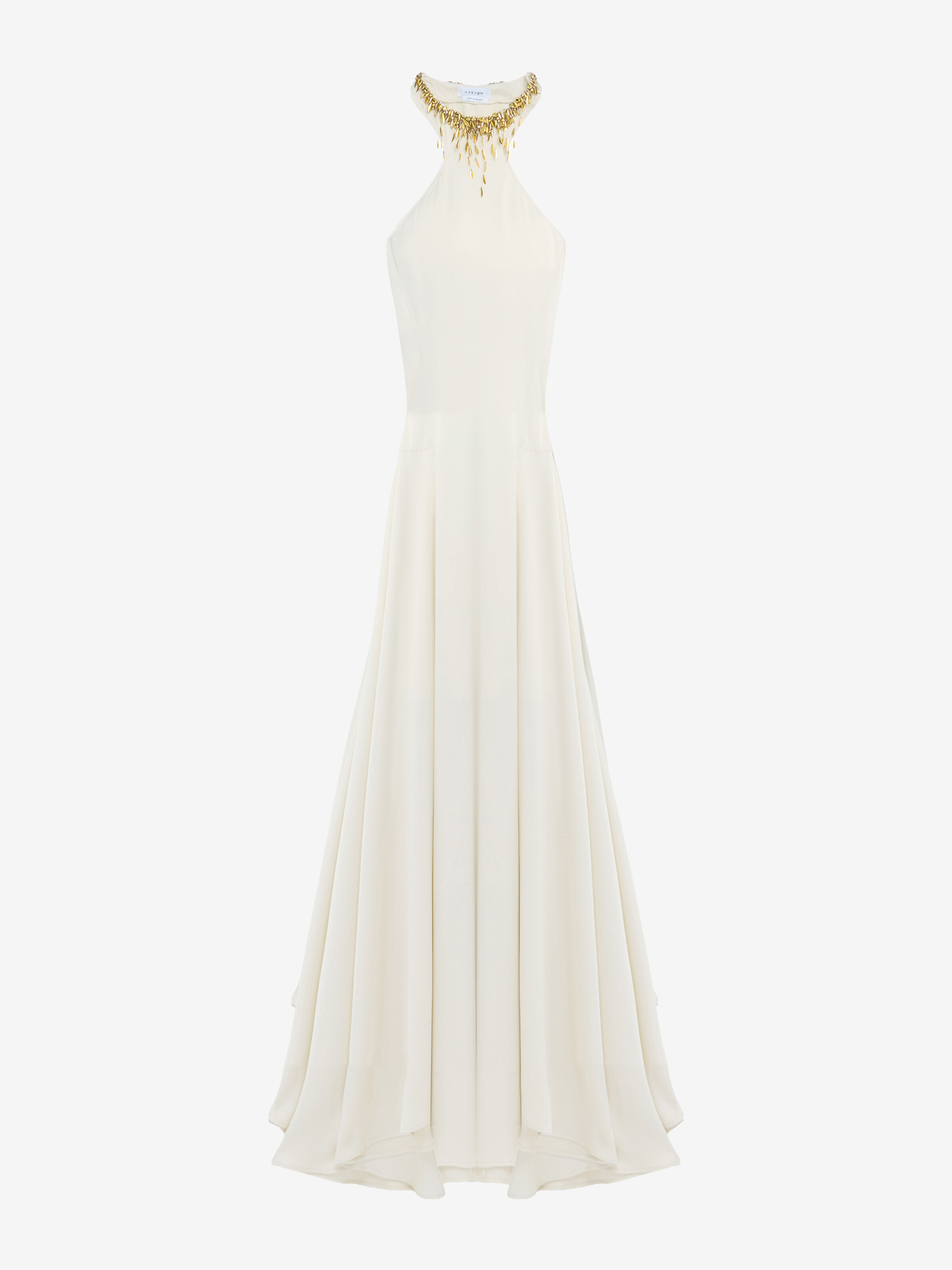 Women's Gold Leaves And Crystal Embroidery Evening Dress in Cream in 61% Viscose, 39% Acetate | Alexander McQueen - image 1
