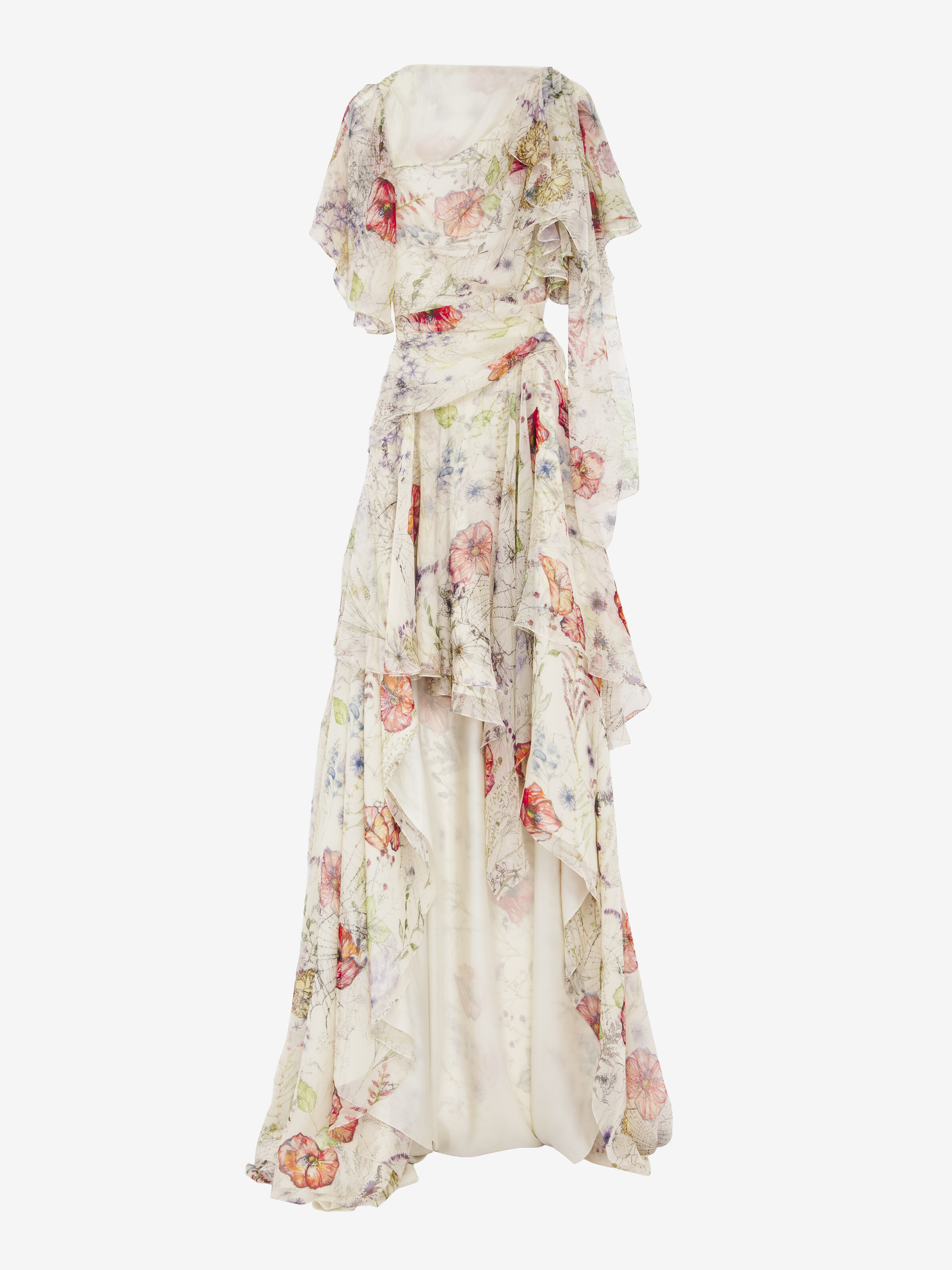 Meadow Asymmetrisches Abendkleid mit Blumendruck für Damen in Elfenbeinfarben in 100% Seide | Alexander McQueen - image 2