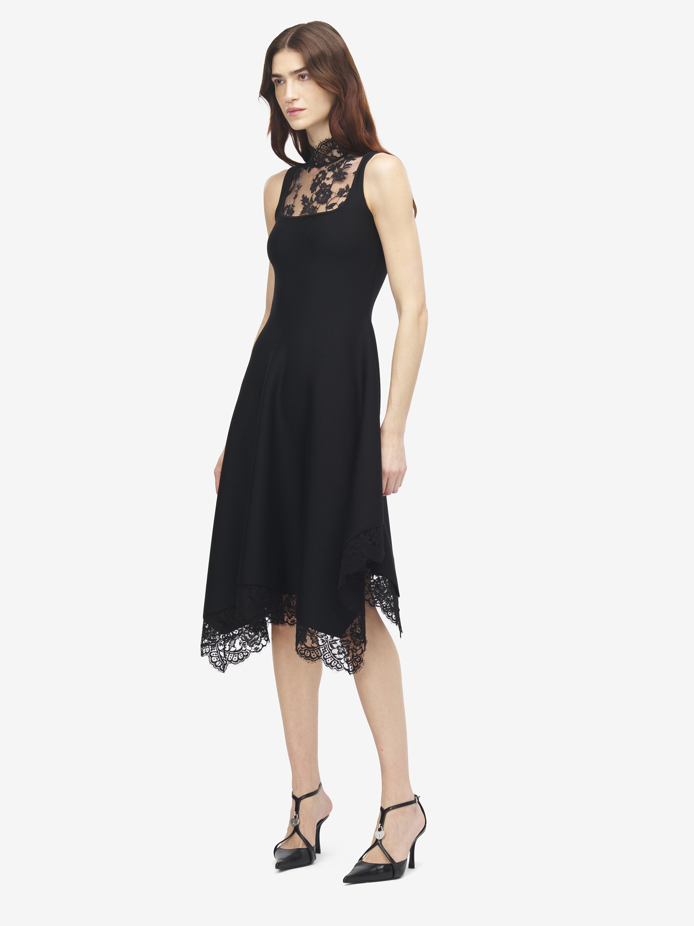 Women's Heritage Lace Sleeveless Dress in Black in 48% Viscose, 44% Wool, 7% Polyamide, 1% Elastane | Alexander McQueen - image 3