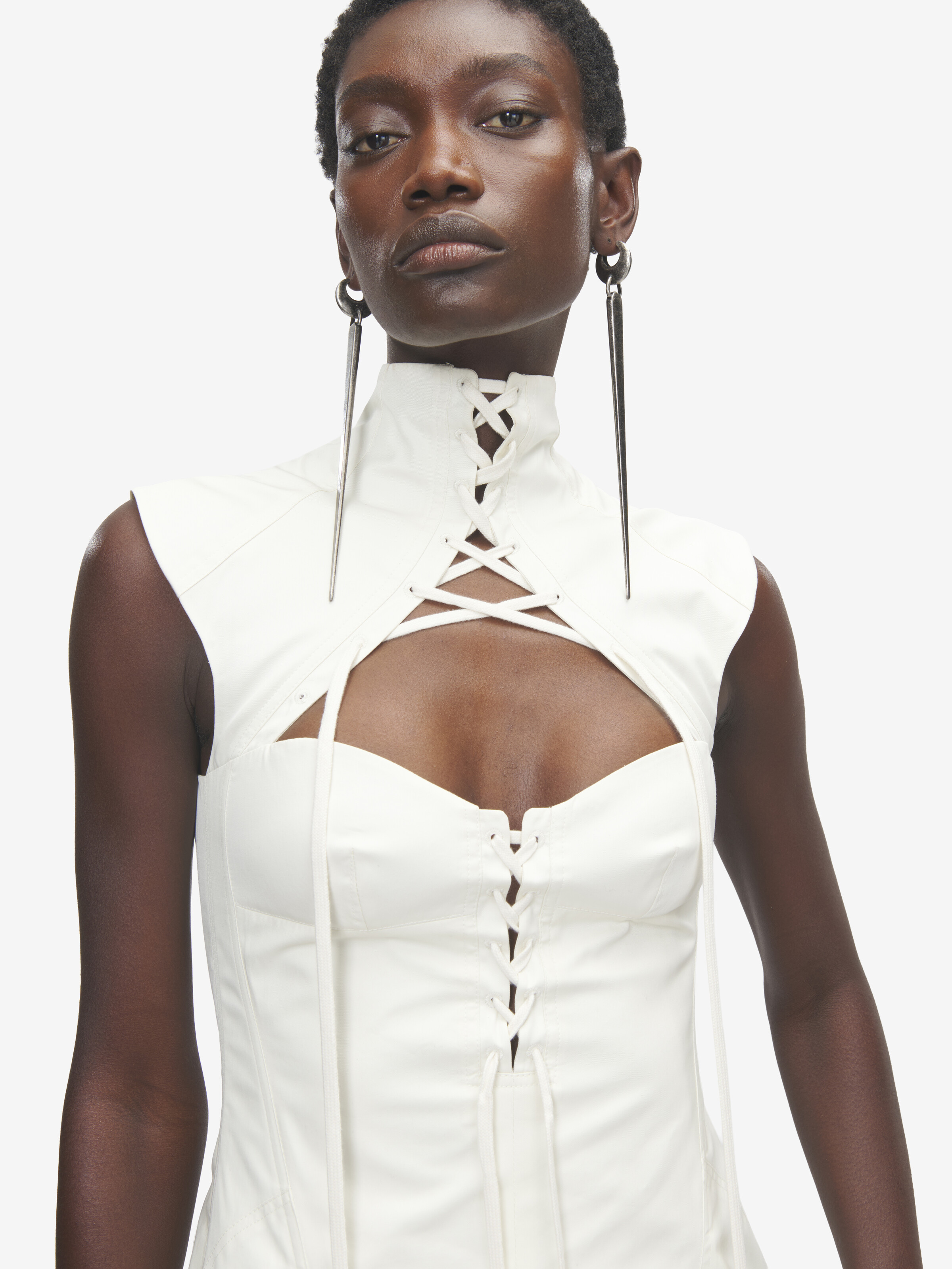 Women's Cut-Out Corset Mini Dress in Ivory in 100% Cotton | Alexander McQueen - image 5