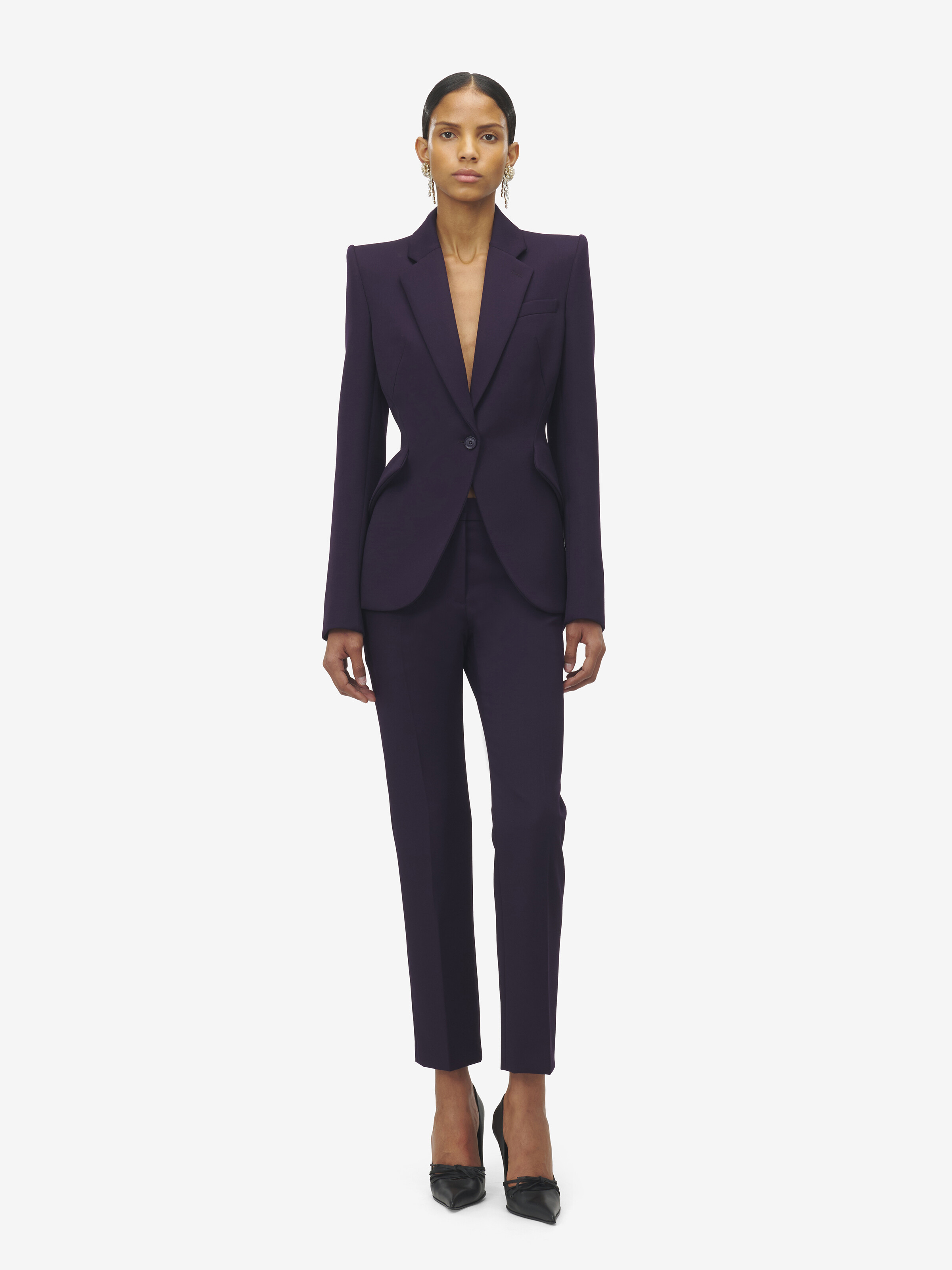 Women's Single-breasted Jacket in Violet in 100% Wool | Alexander McQueen - image 3