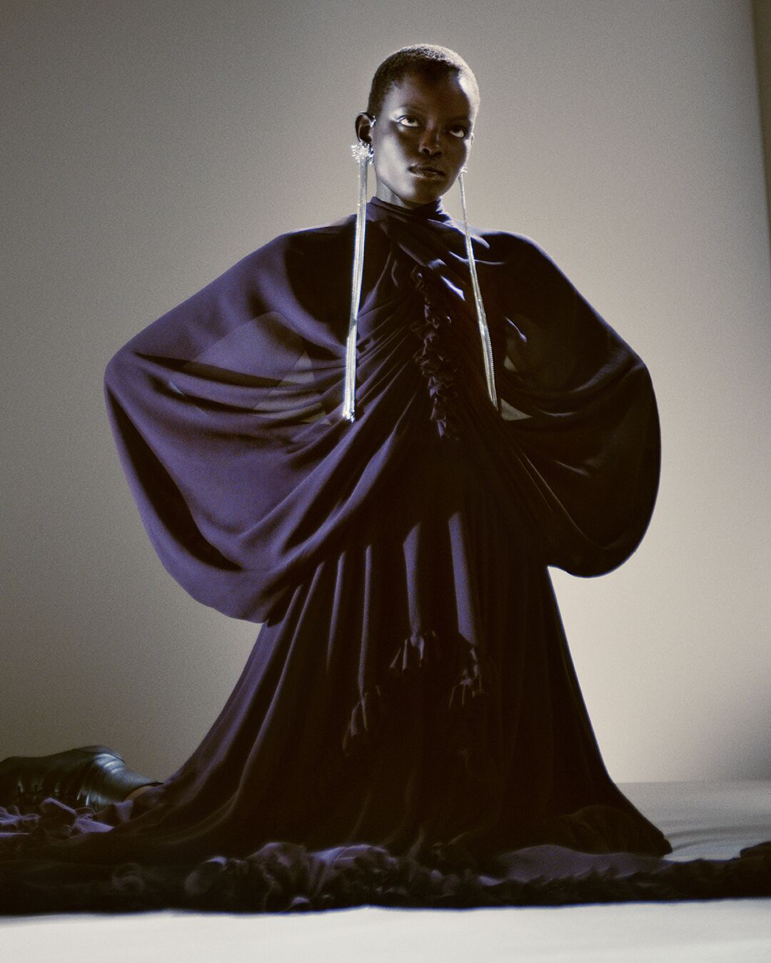 Model on set of McQueen Autumn Winter 2025 Campaign