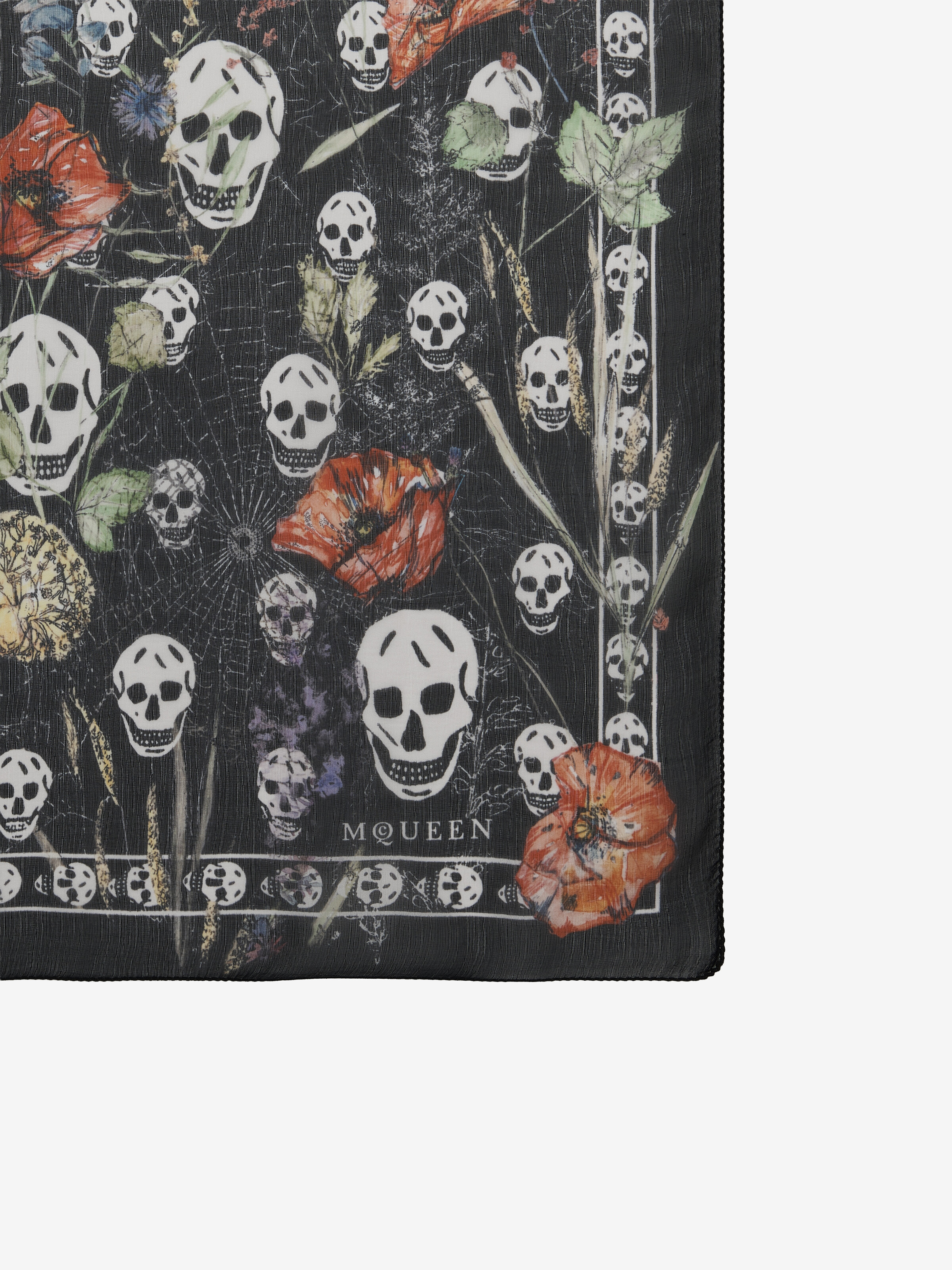 Women's Skull & Spider Floral Scarf in Black/Ivory in 100% Silk | Alexander McQueen - image 3