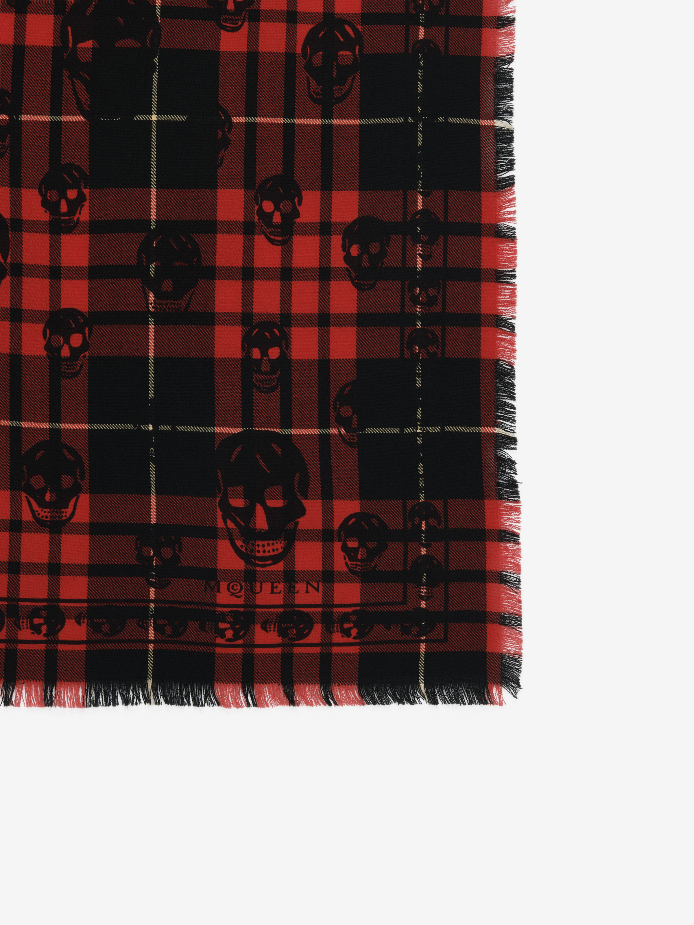 Men's Tartan Skull Scarf in Red/Black in 70% Cotton, 30% Silk | Alexander McQueen - image 3
