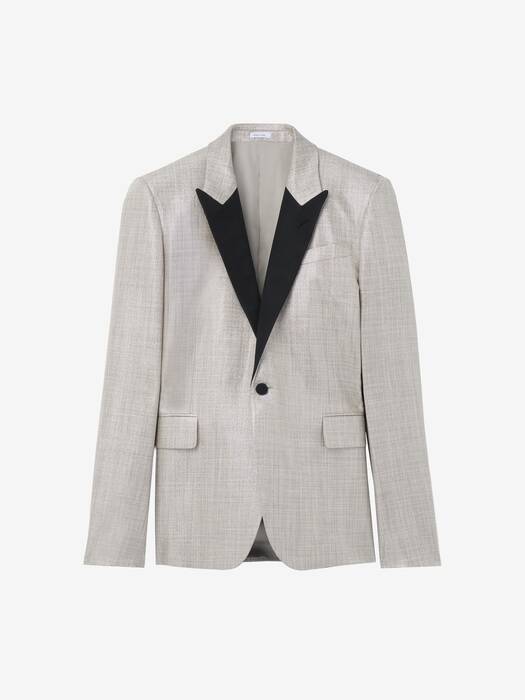 Men's Metallic Single-breasted Jacket in Pale Gold | McQueen US