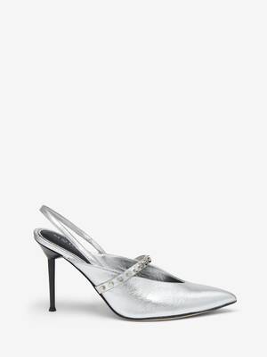 サンダル・ミュール ALEXANDER MCQUEEN Silver Leather Revel Pumps Women's Revel Slingback in Silver | Alexander McQueen US