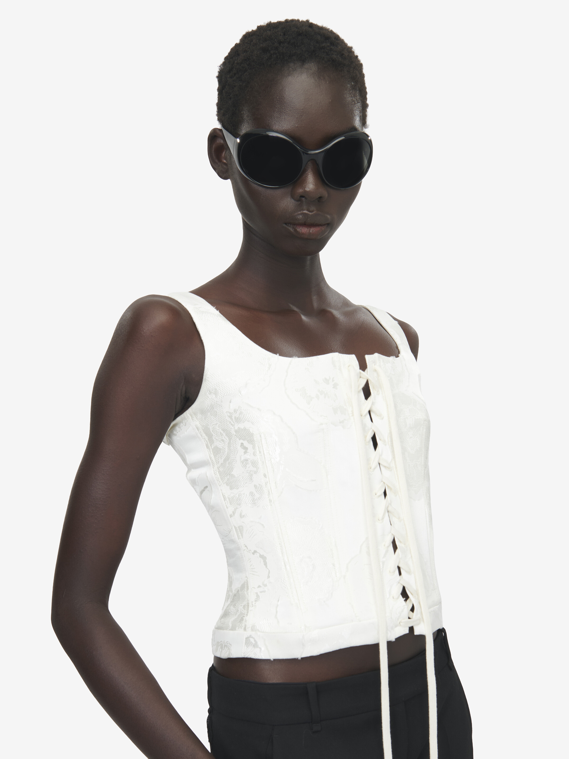Women's Fil Coupé Floral Corset Top in Ivory in 100% Viscose | Alexander McQueen - image 5