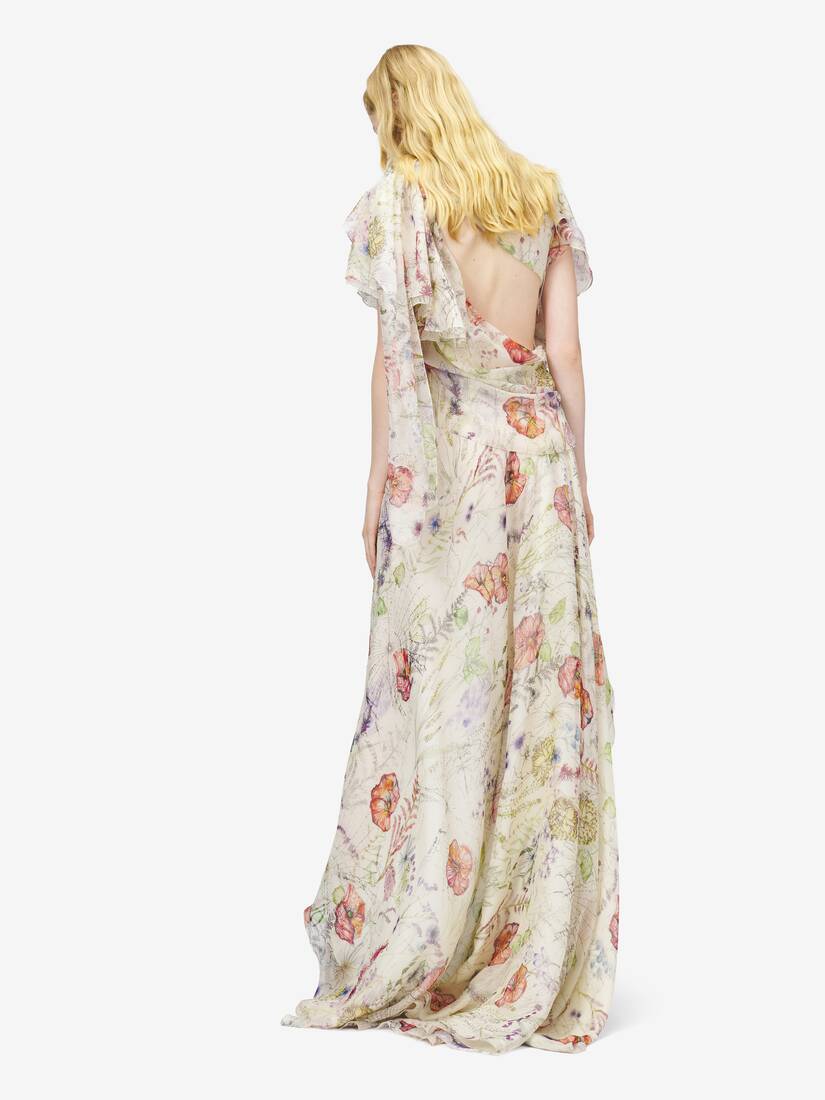 Meadow Floral Print Asymmetric Evening Dress | Alexander McQueen - image 4