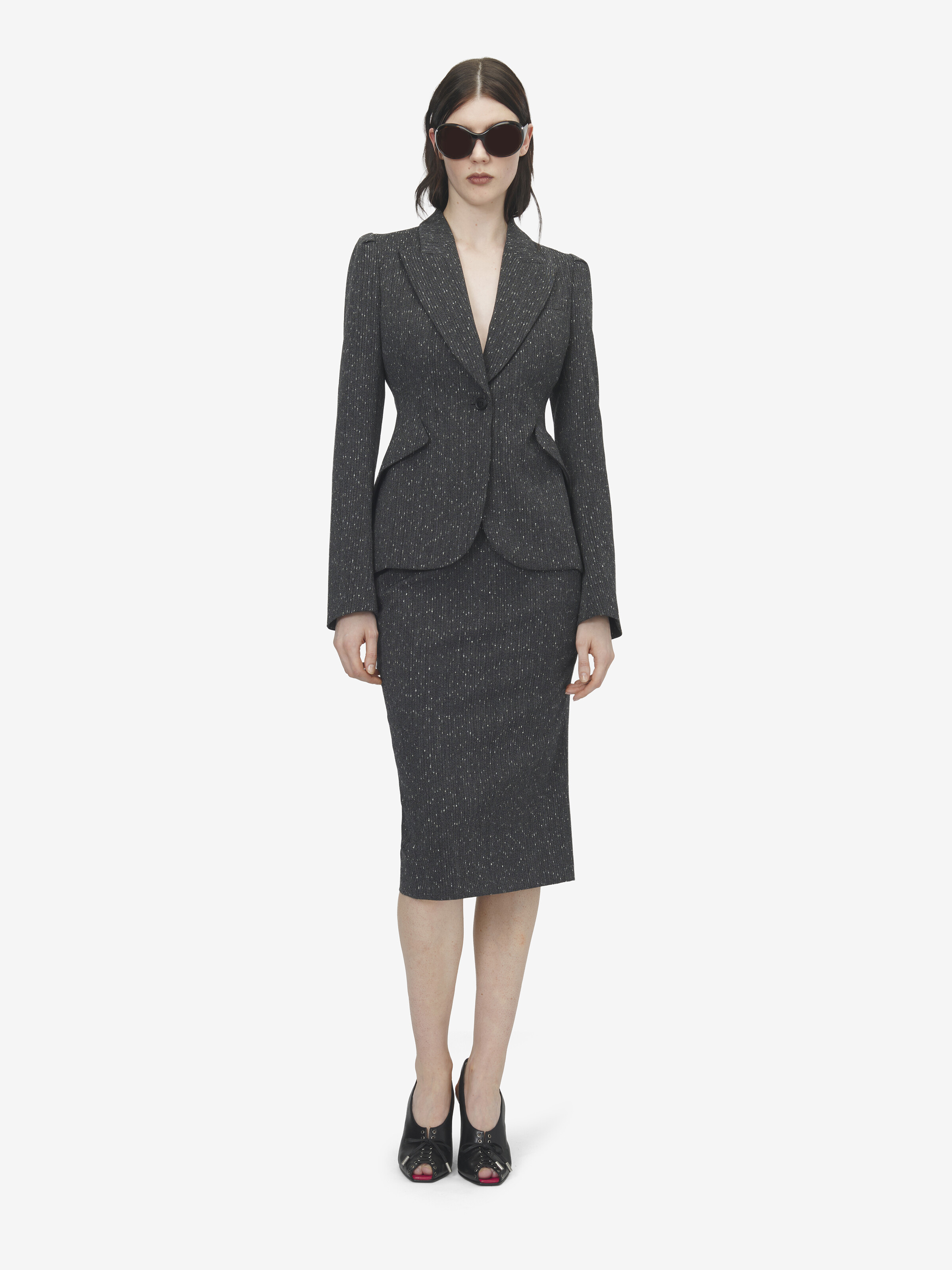 Einreihiges meliertes Nadelstreifen-Jackett für Damen in Grau in 99% Wolle, 1% Polyamid | Alexander McQueen - image 2