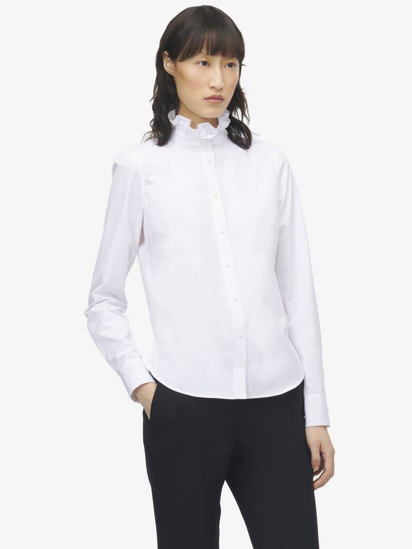 Ruffle Neck Poplin Shirt