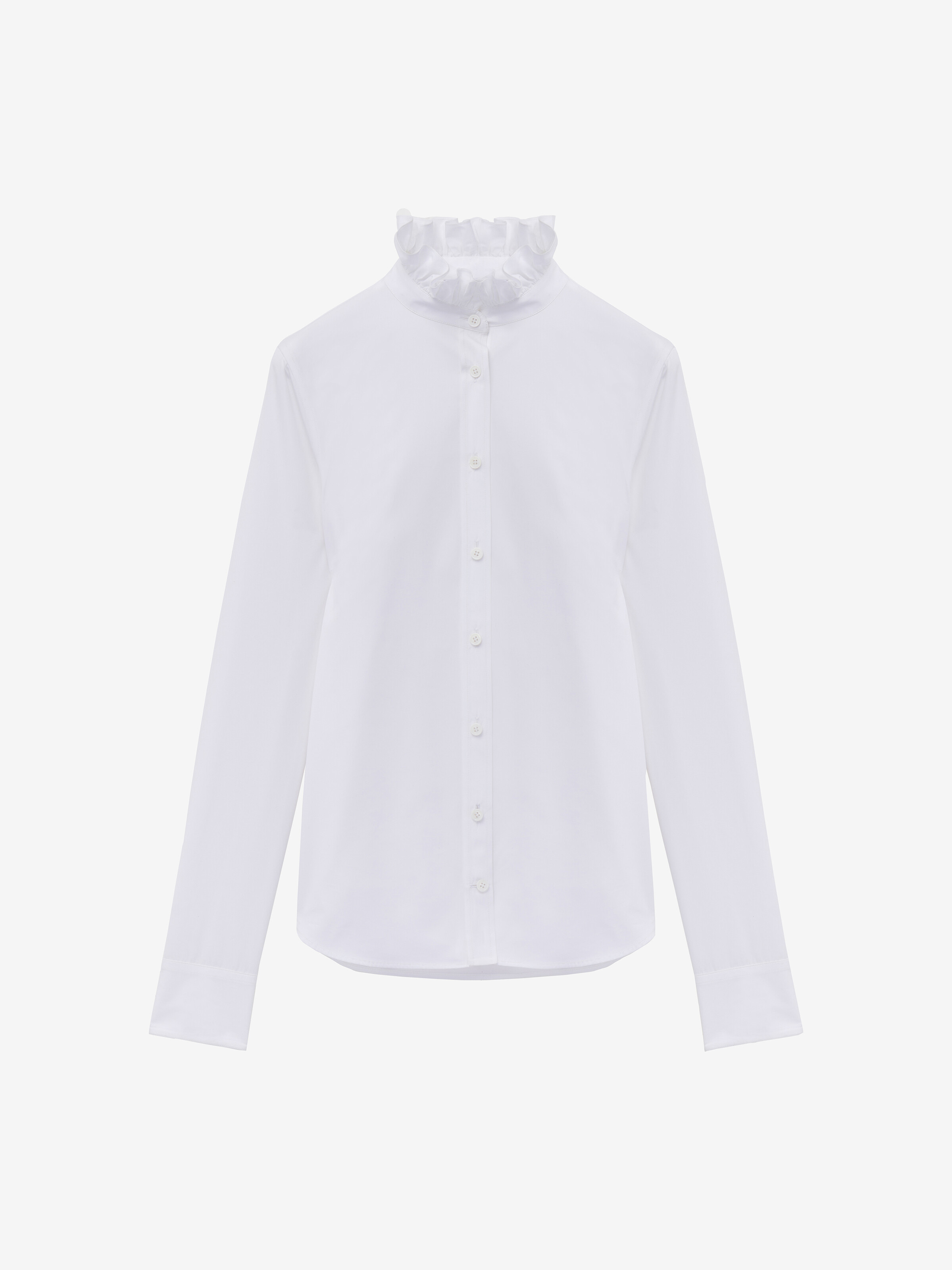 Women's Ruffle Neck Poplin Shirt in Optical White in 100% Cotton | Alexander McQueen - image 1