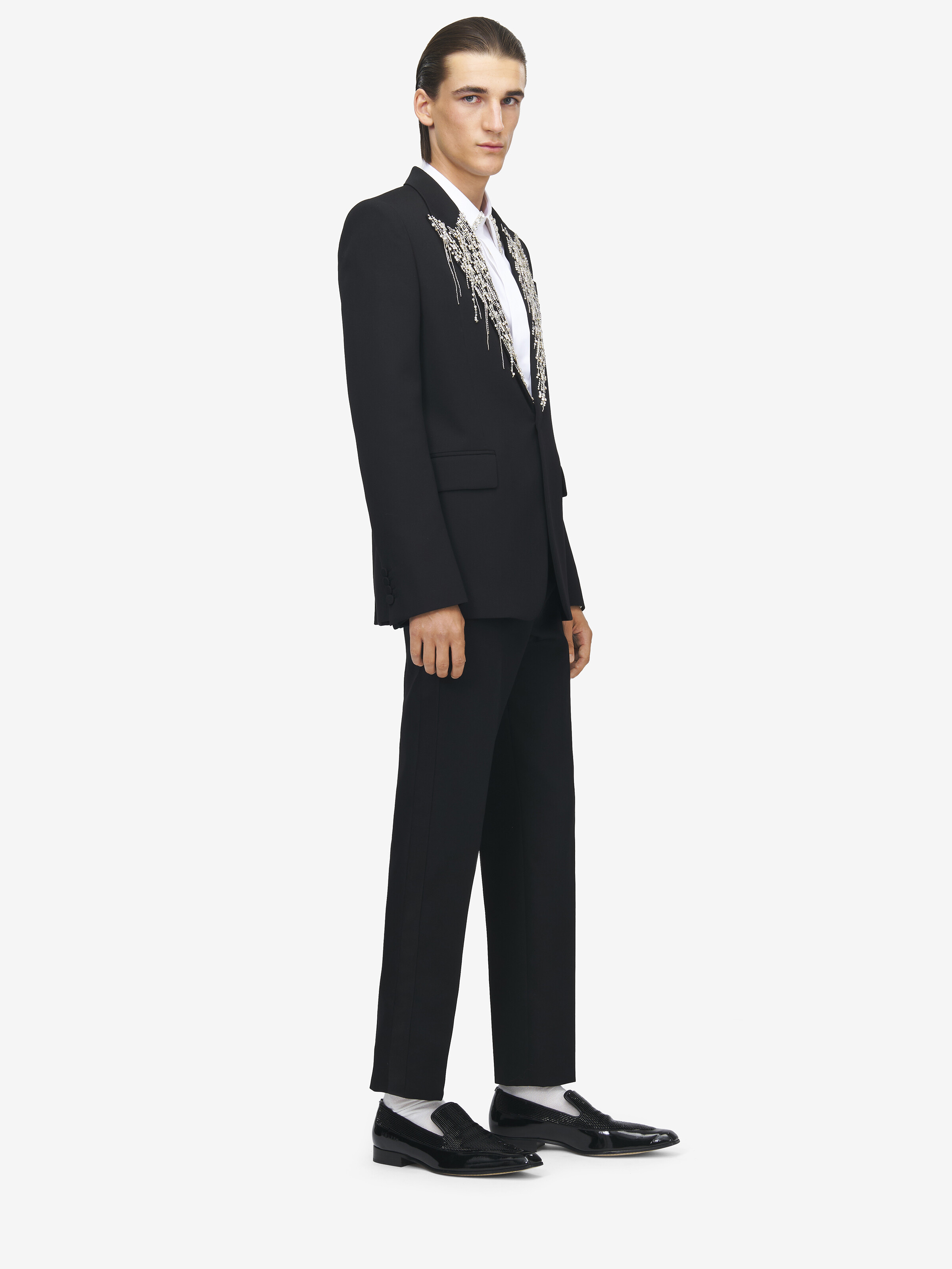 Men's Crystal Embroidery Single-breasted Jacket in Black in 100% Wool | Alexander McQueen - image 3