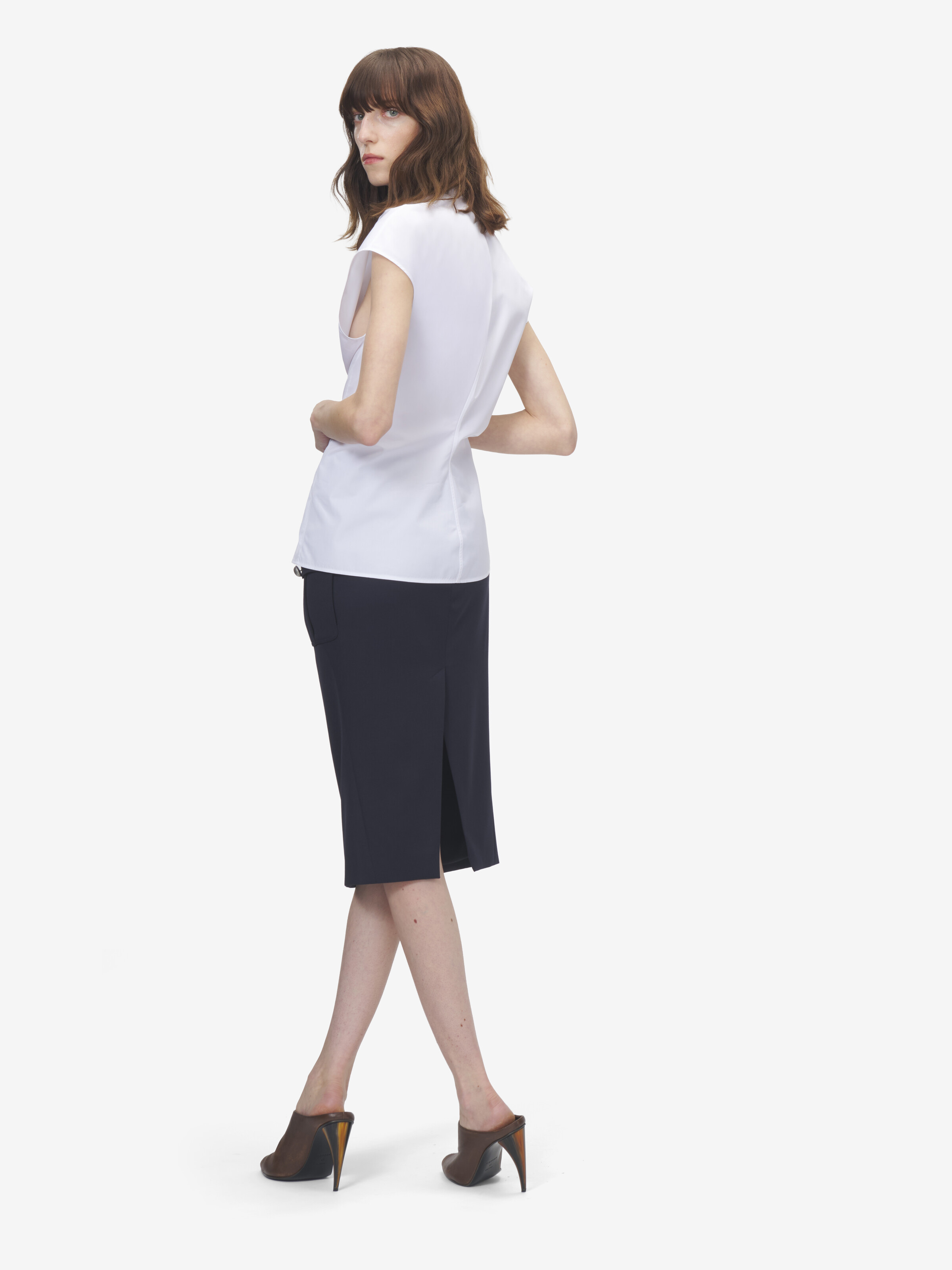 Women's Gathered Short-Sleeved Shirt in Optical White in 100% Cotton | Alexander McQueen - image 4