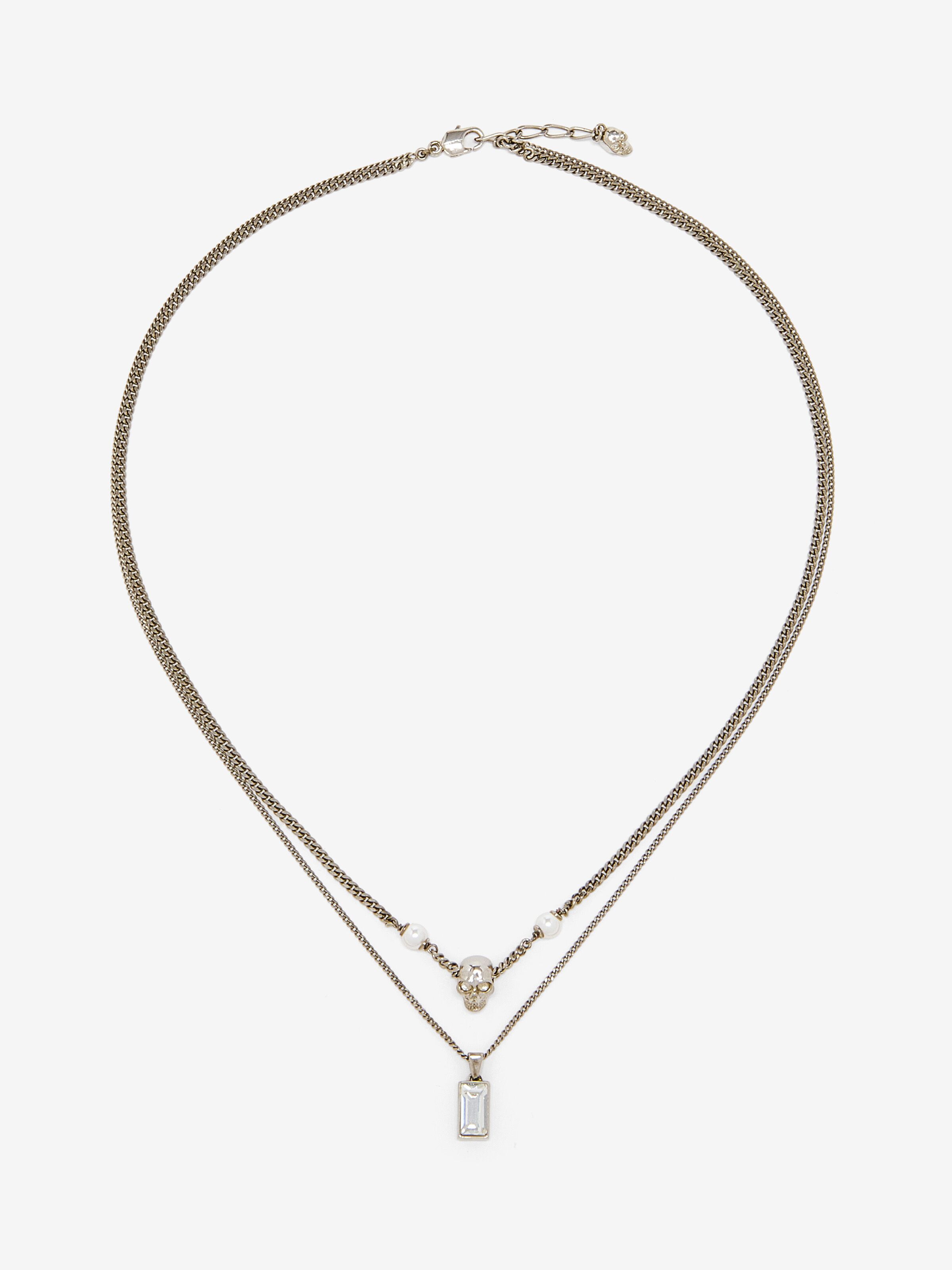 Collana a catena Skull con perla da Uomo in Palladio in Ottone | Alexander McQueen - image 1