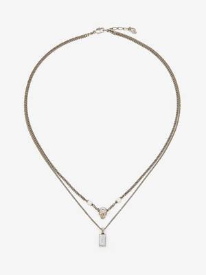 Men's Skull & Pearl Layered Chain Necklace in Silver