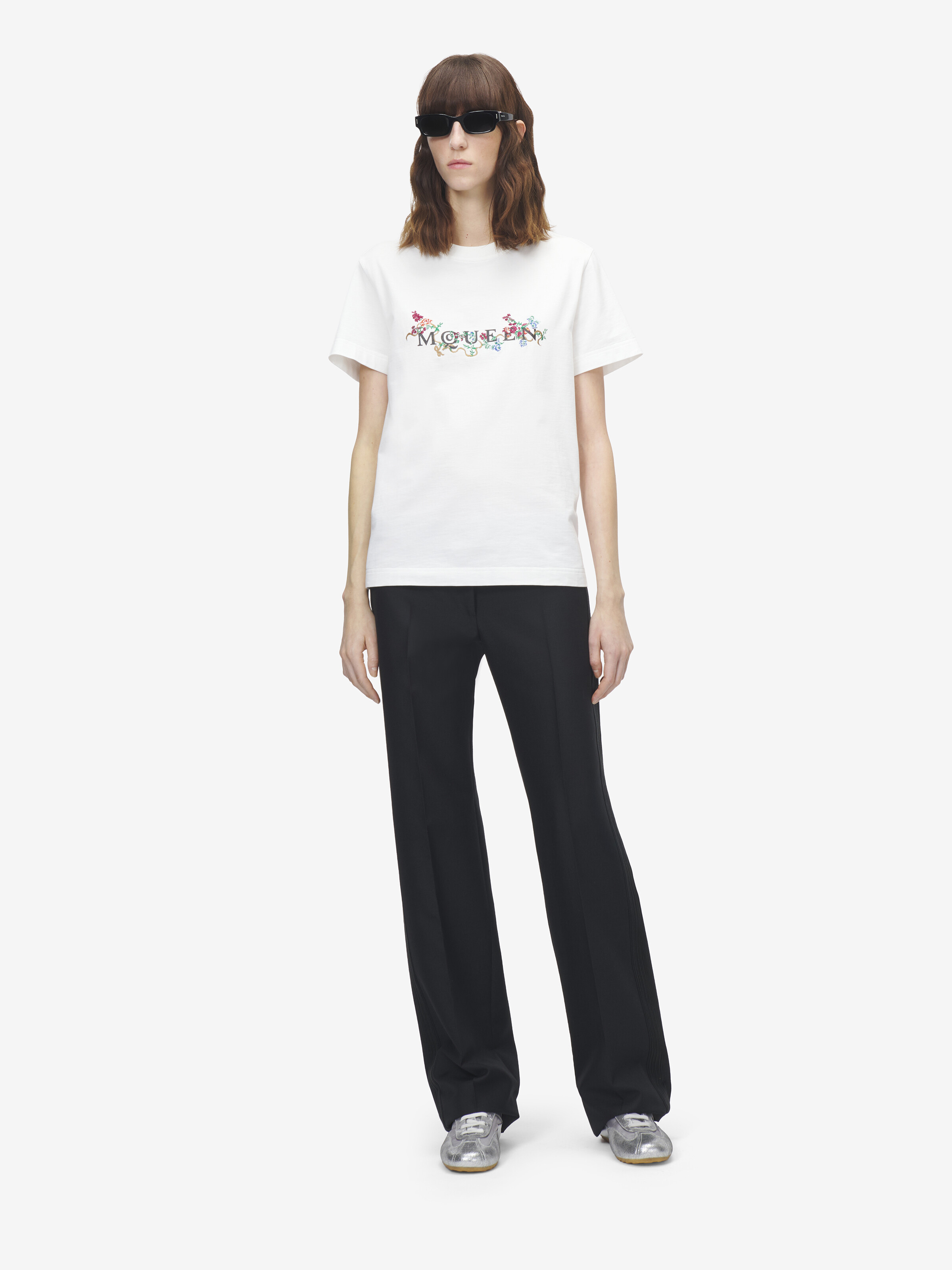 Women's Floral McQueen Logo T-shirt in Ivory in 100% Cotton | Alexander McQueen - image 2