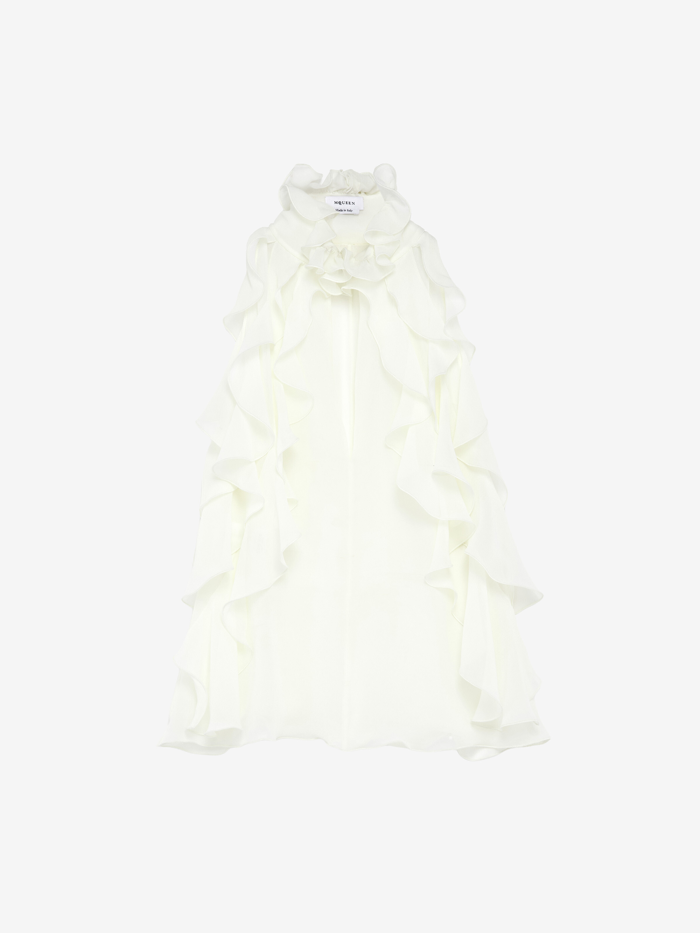 Women's Ruffled Top in Cream in 100% Silk | Alexander McQueen - image 1