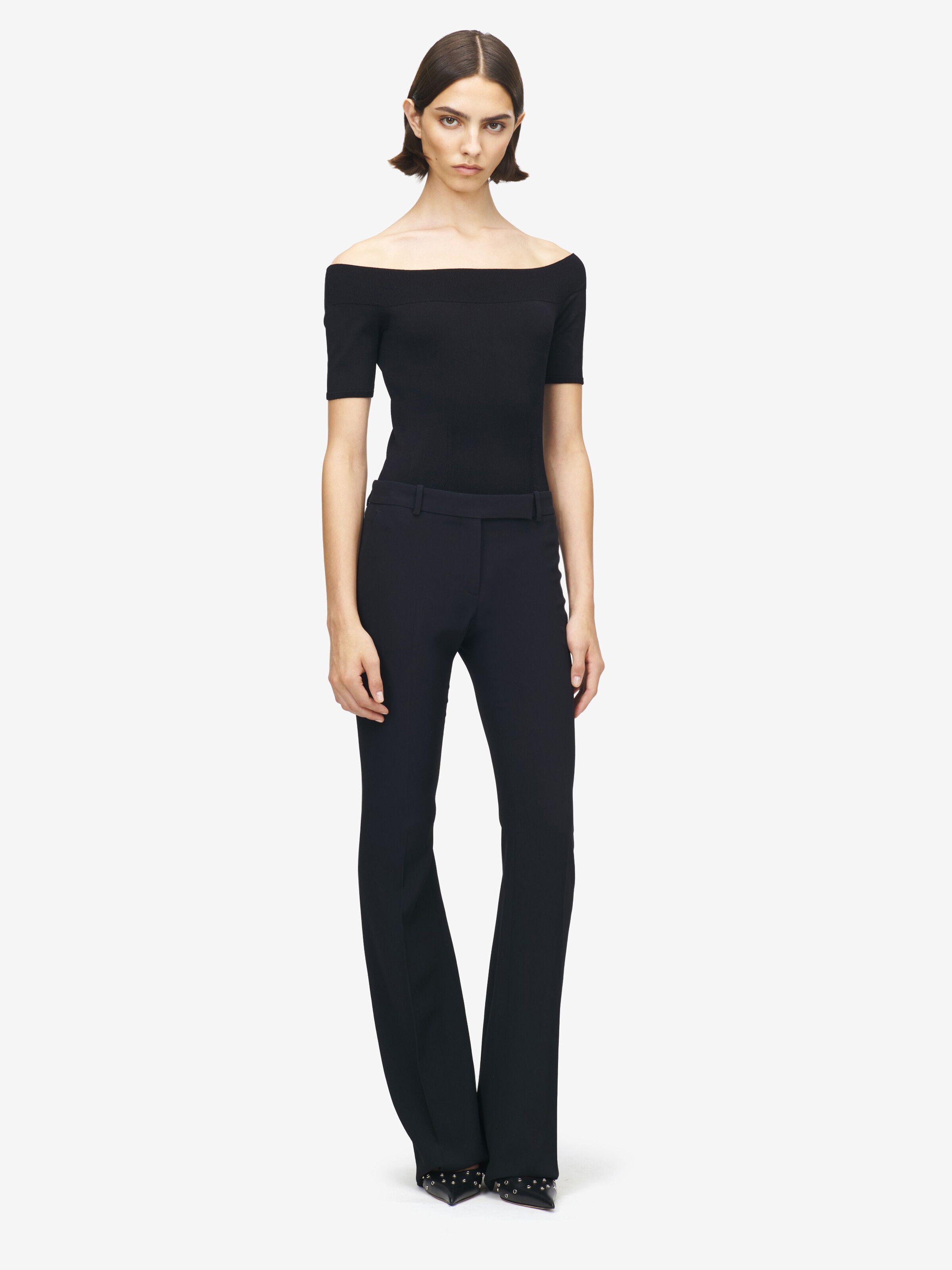 Women's Narrow Bootcut Trousers in Black in 52% Viscose, 48% Acetate | Alexander McQueen - image 2