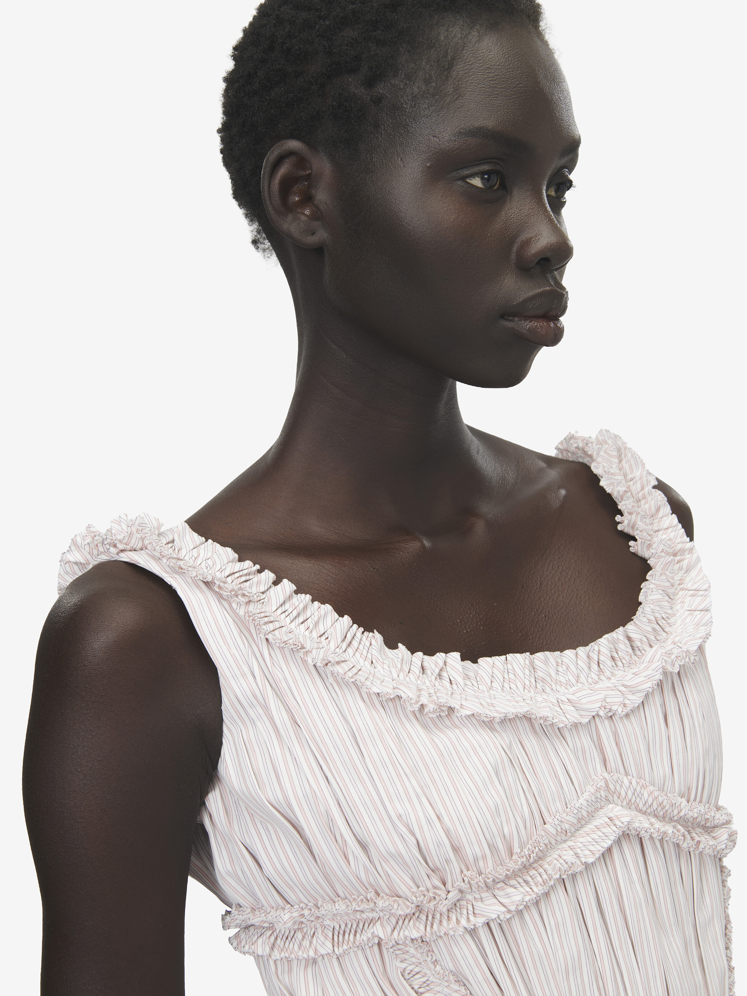 Nadelstreifen-Minikleid mit Plissee-Rüschen für Damen in Elfenbein/Pink in 82% Baumwolle, 18% Seide | Alexander McQueen - image 5