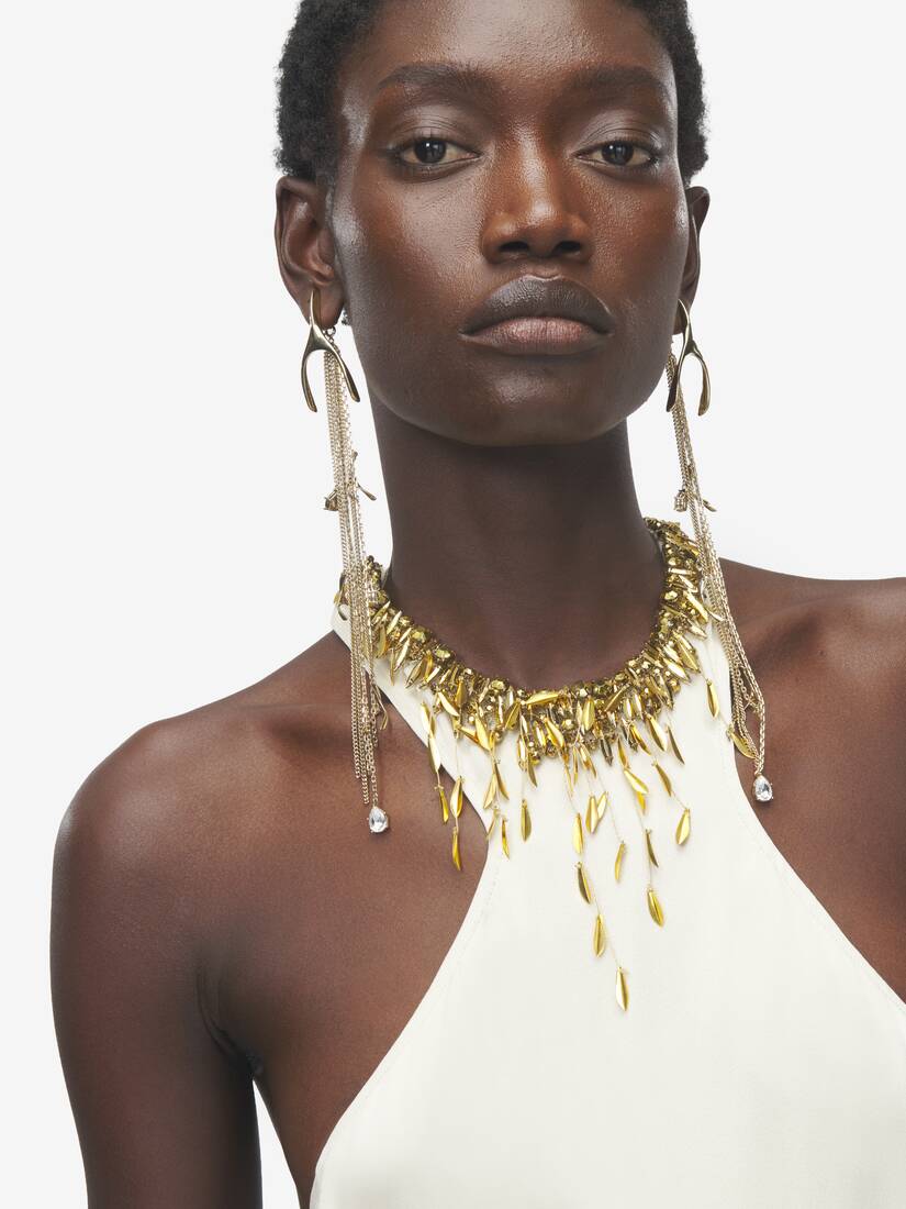 Gold Leaves And Crystal Embroidery Evening Dress | Alexander McQueen - image 5